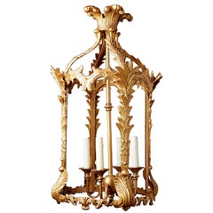 French Louis XVI Style Gilded Iron Pendant Lantern