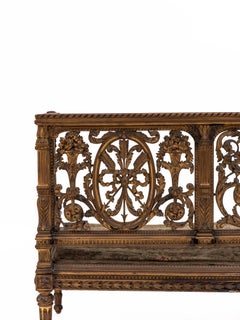 French Louis XVI Style Gilt and Filigree Carved Back Settee
