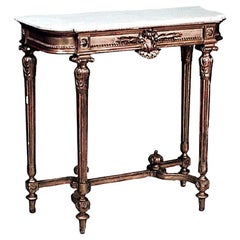 Table console française de style Louis XVI, dorée et en marbre