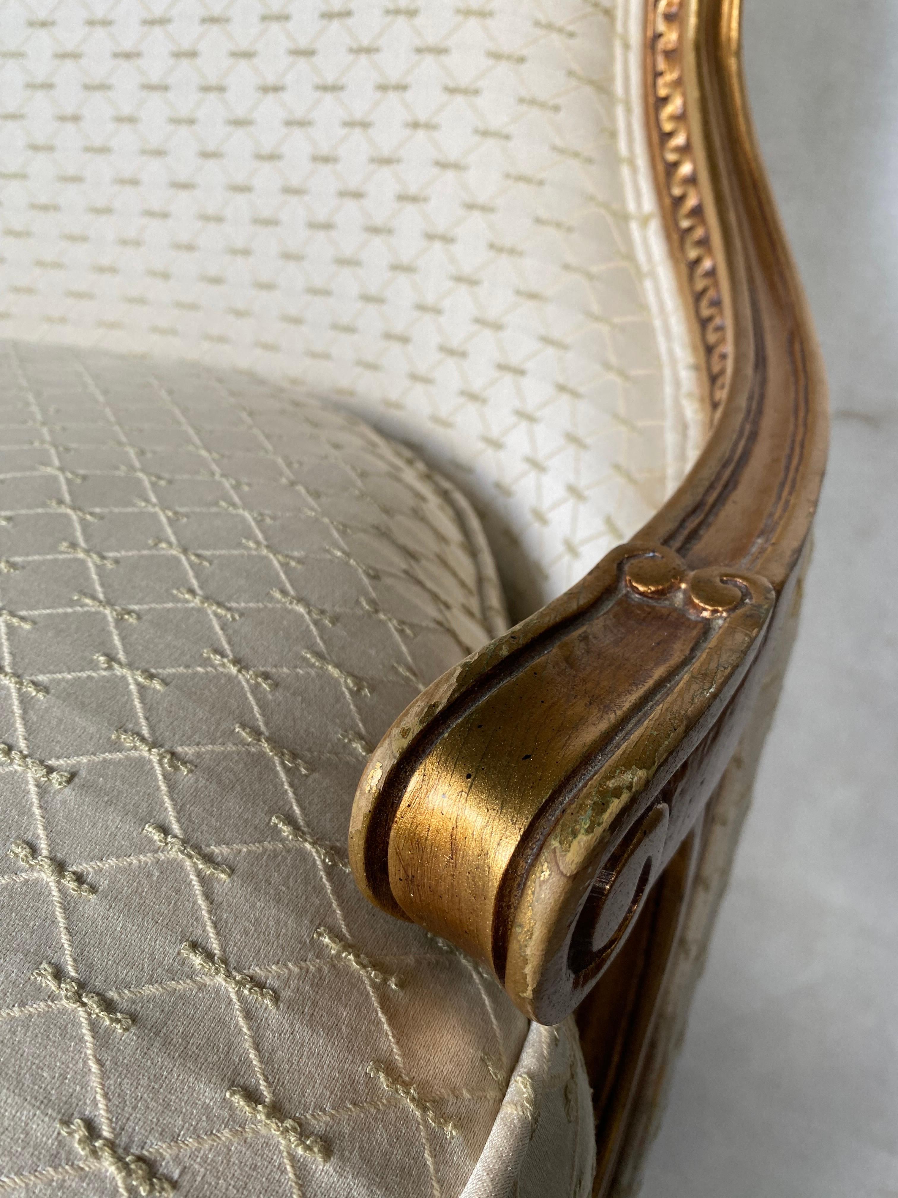 French Louis XVI Style Gilt Barrel Back Bergere Chair 5
