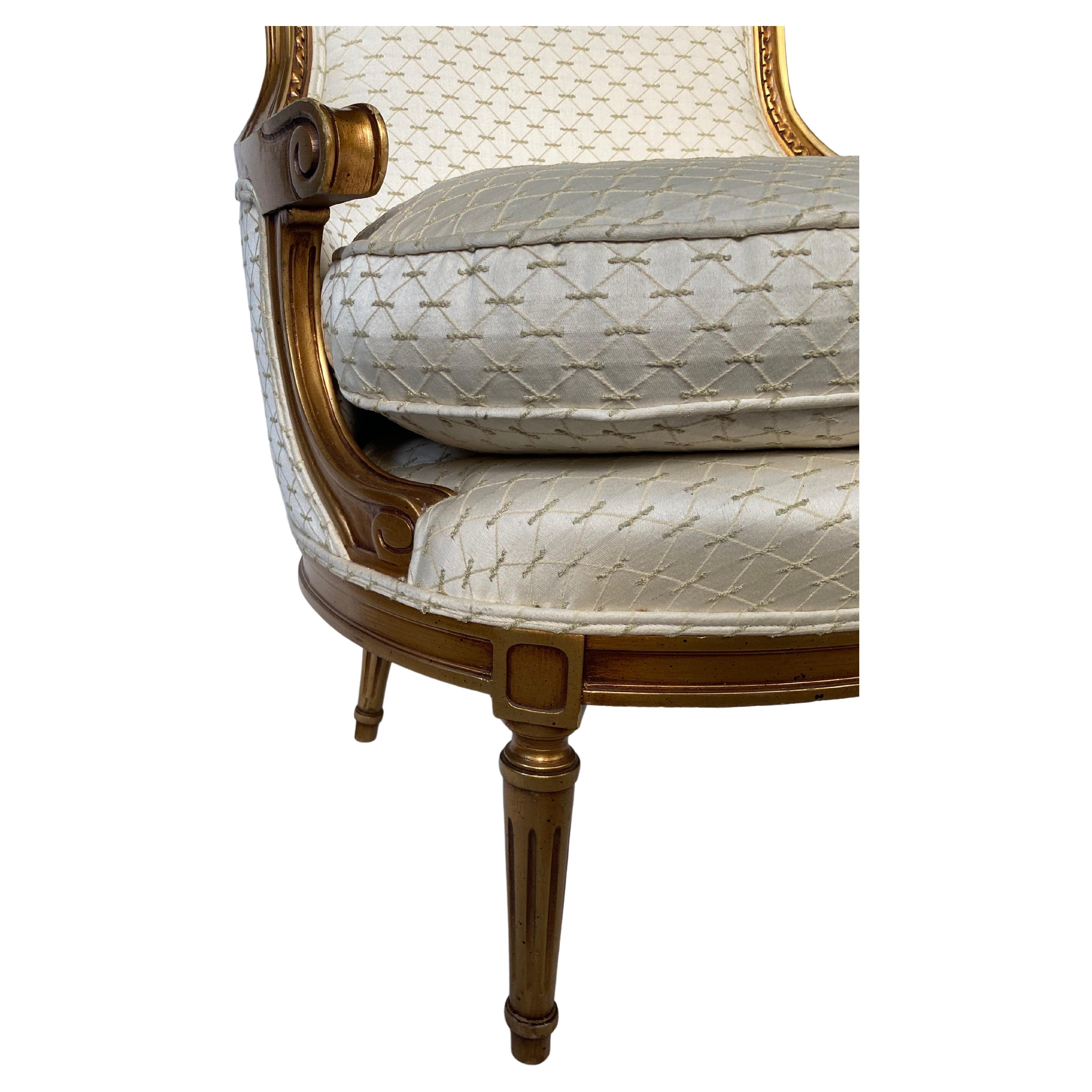 French Louis XVI Style Gilt Barrel Back Bergere Chair 6
