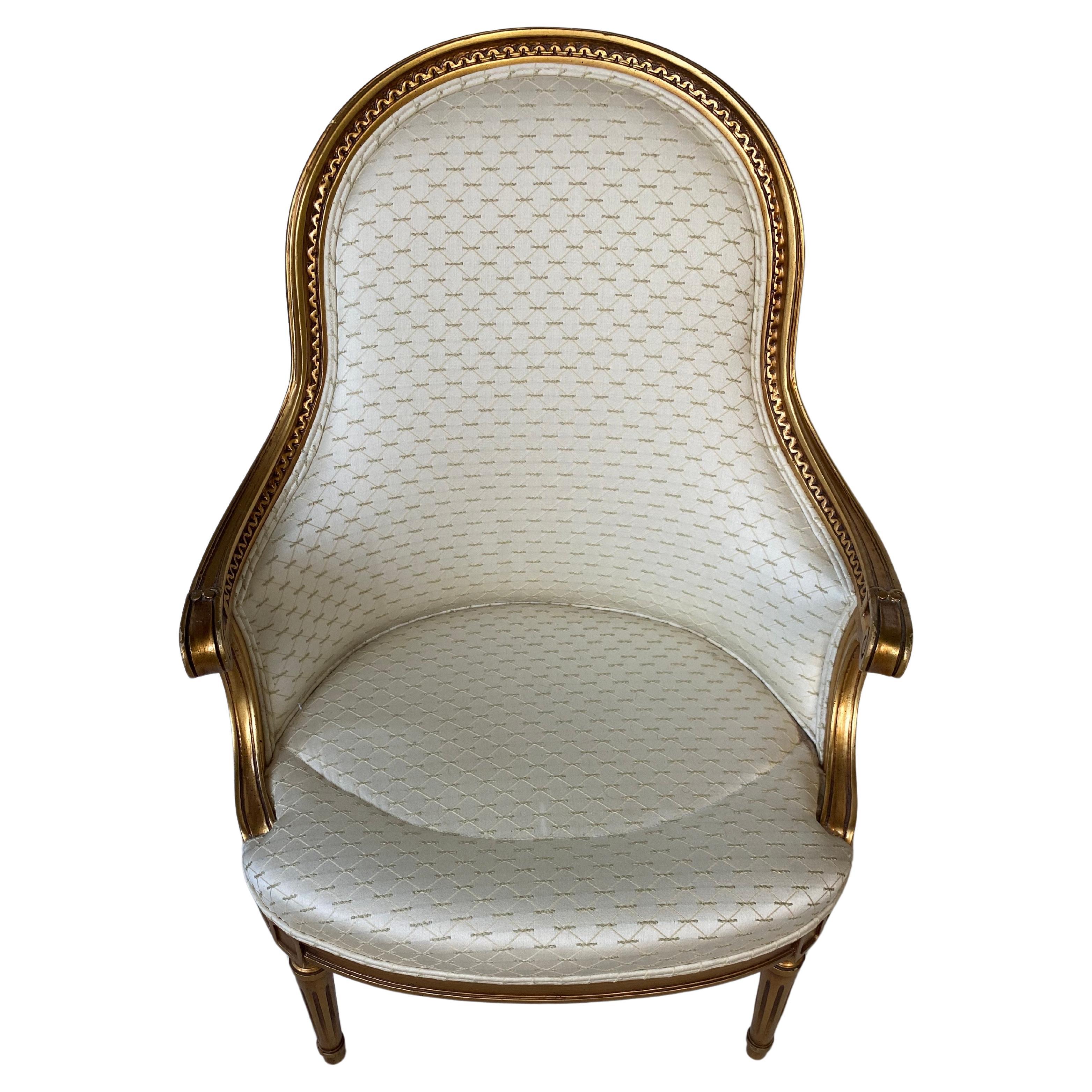 French Louis XVI Style Gilt Barrel Back Bergere Chair 8