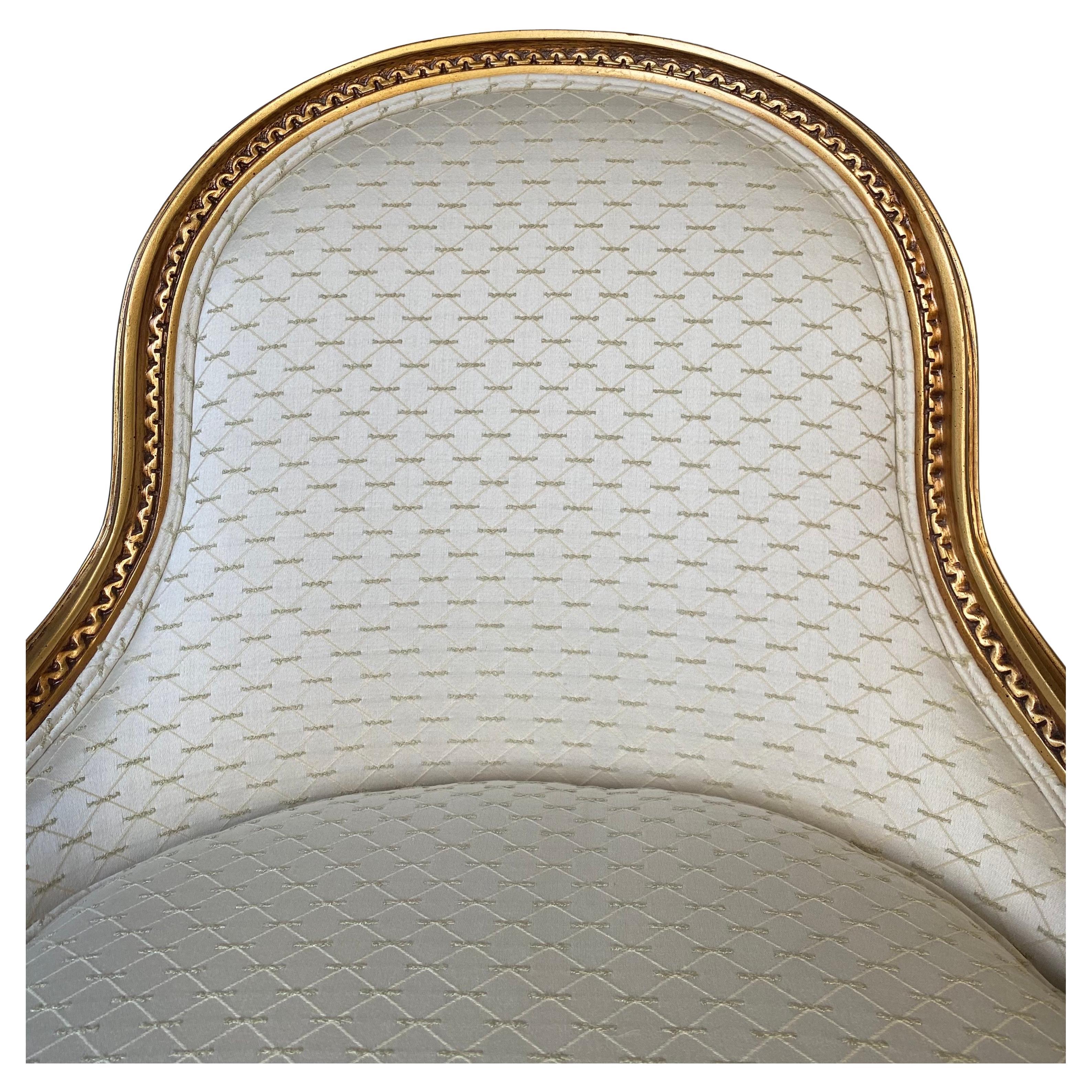 French Louis XVI Style Gilt Barrel Back Bergere Chair 2