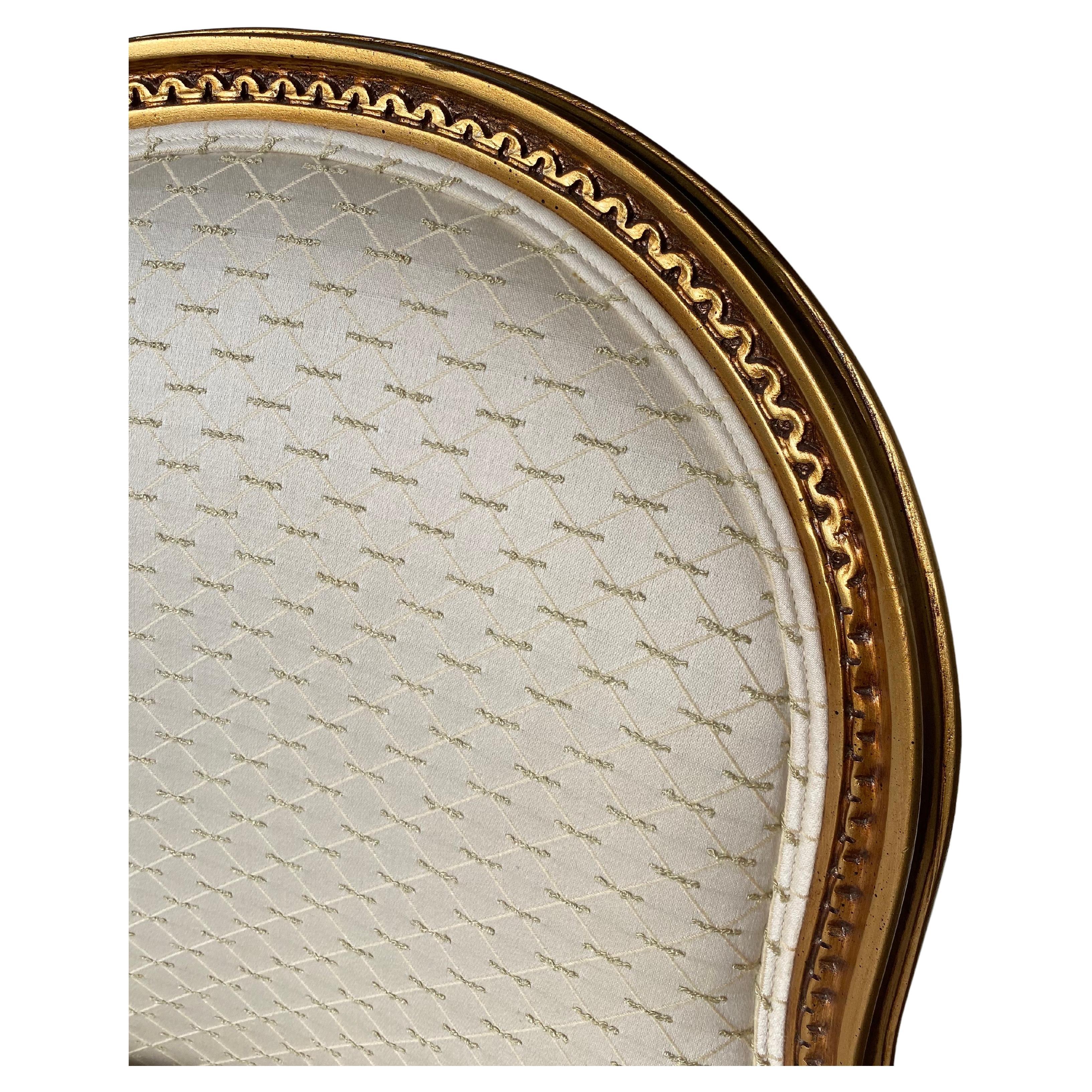 French Louis XVI Style Gilt Barrel Back Bergere Chair 3