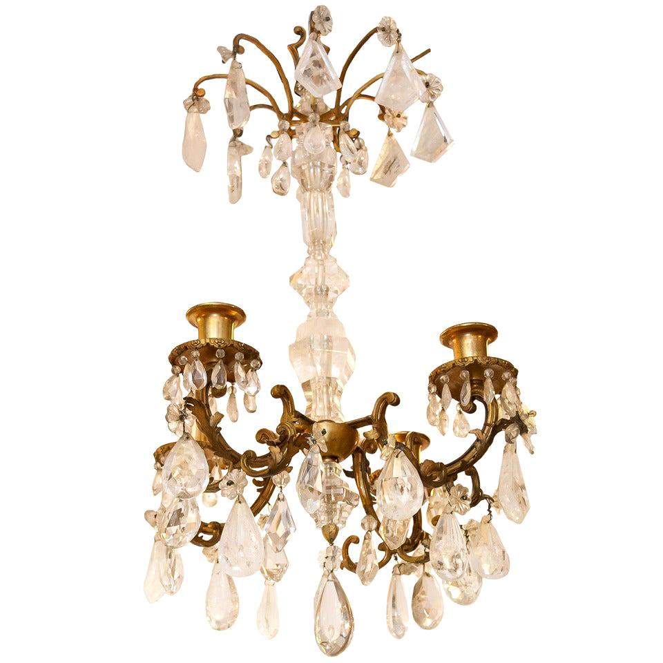 French Louis XVI Style Gilt Bronze and Rock Crystal Chandelier