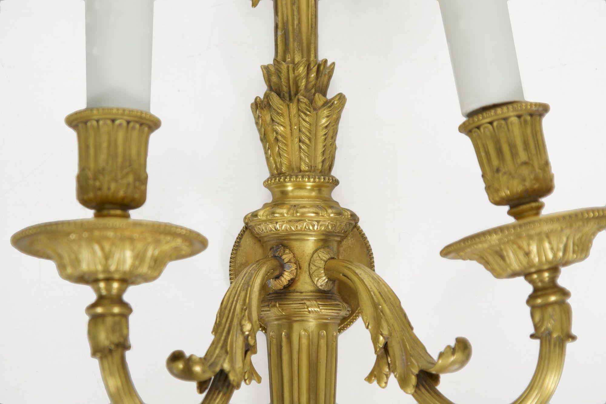 French Louis XVI Style Gilt Bronze Antique Candelabra Wall Sconce, 19th Century 3