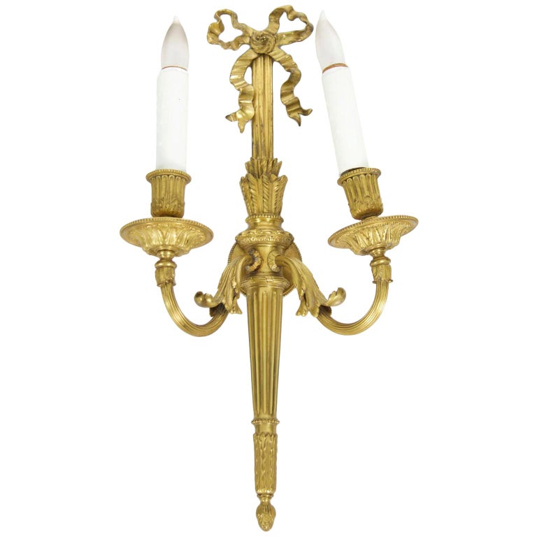 French Louis XVI Style Gilt Bronze Antique Candelabra Wall Sconce, 19th
