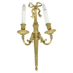 French Louis XVI Style Gilt Bronze Antique Candelabra Wall Sconce, 19th Century