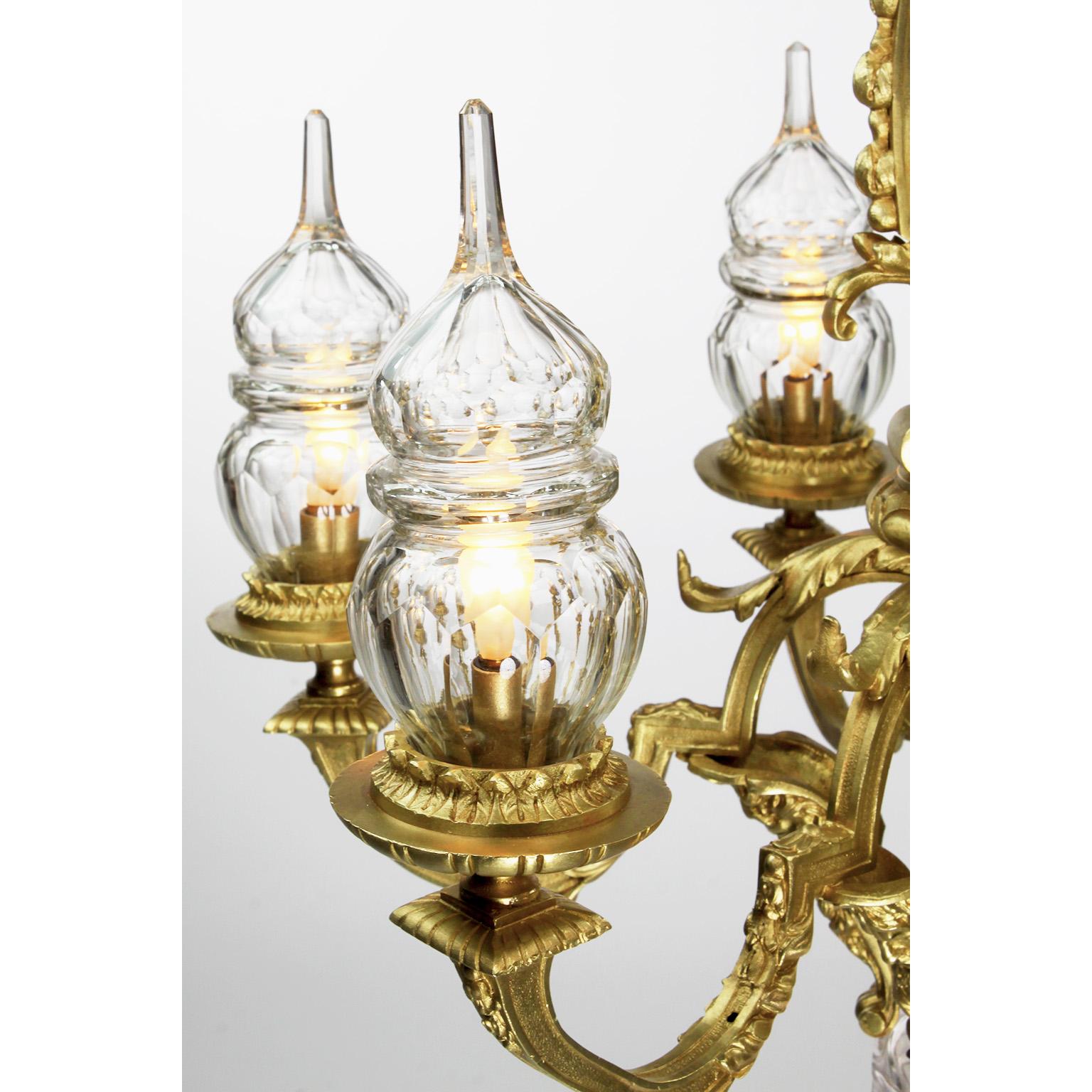 French Louis XVI Style Gilt-Bronze & Blown Cut-Glass 7-Light Figural Chandelier For Sale 3