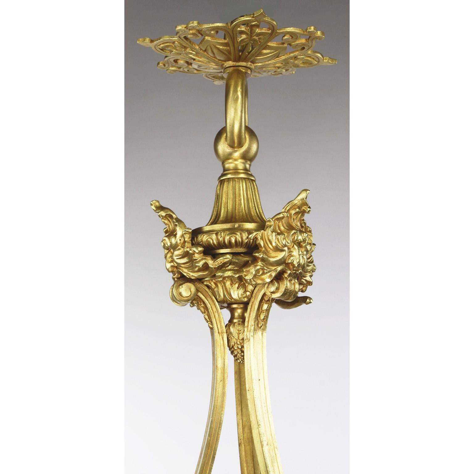 French Louis XVI Style Gilt-Bronze & Blown Cut-Glass 7-Light Figural Chandelier For Sale 4