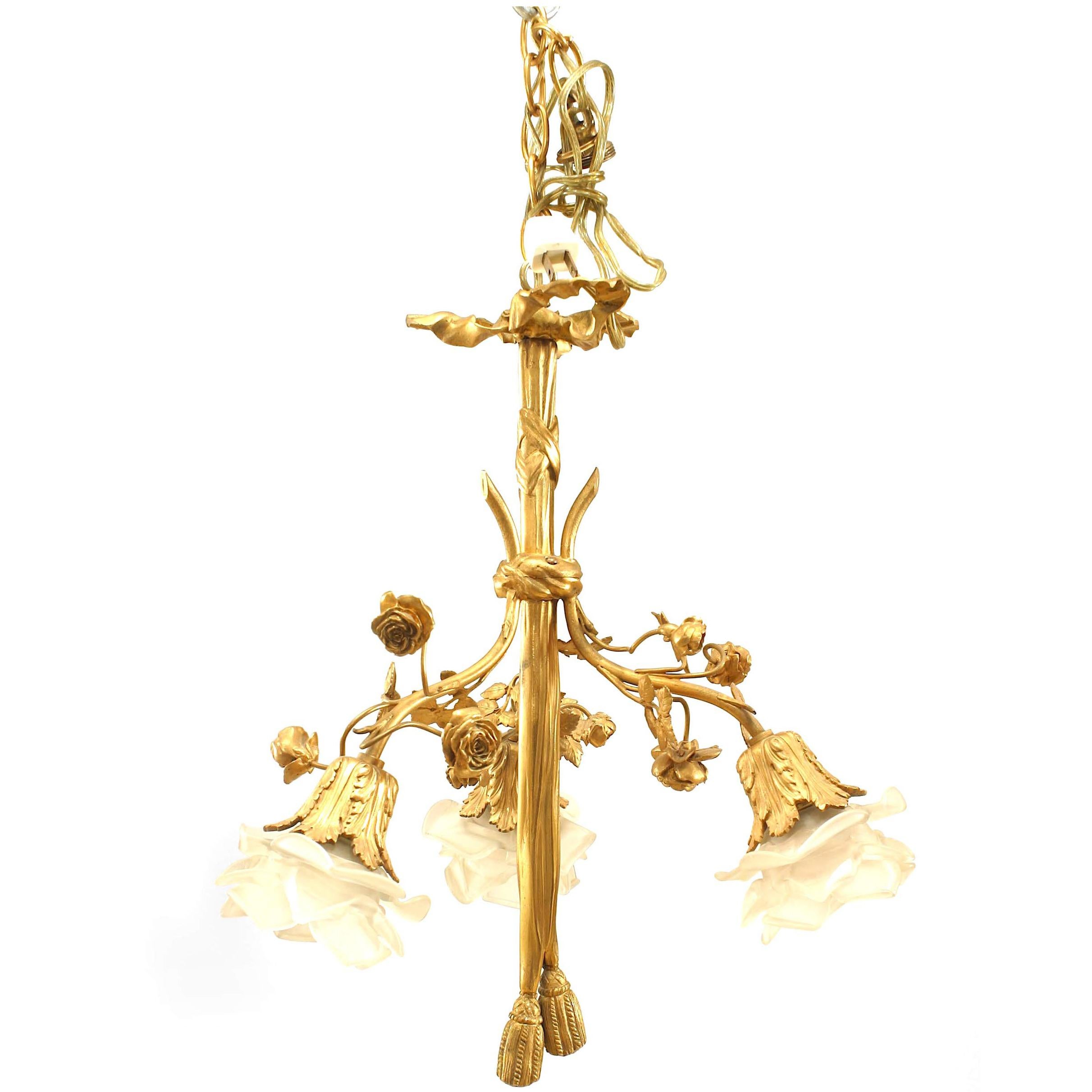 French Louis XVI Style Bronze Floral Chandelier For Sale