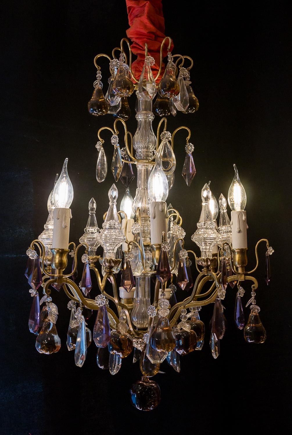 French Louis XVI Style Gilt-Bronze & Cut Crystal Small Chandelier Circa 1920 9