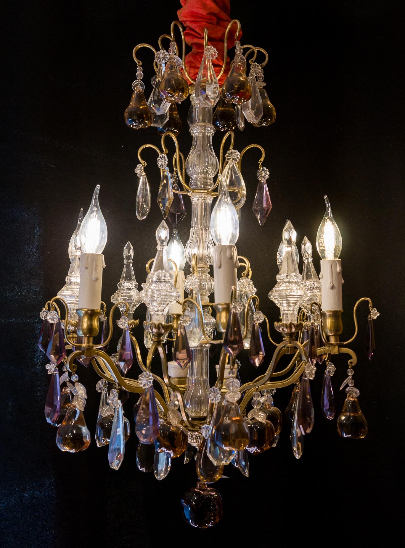 French Louis XVI Style Gilt-Bronze & Cut Crystal Small Chandelier Circa 1920

A lovely gilt-bronze and cut crystal small chandelier in the classic French Louis XVI style. 
Our chandelier is composed of six perimeter arm-lights. 
Excellent