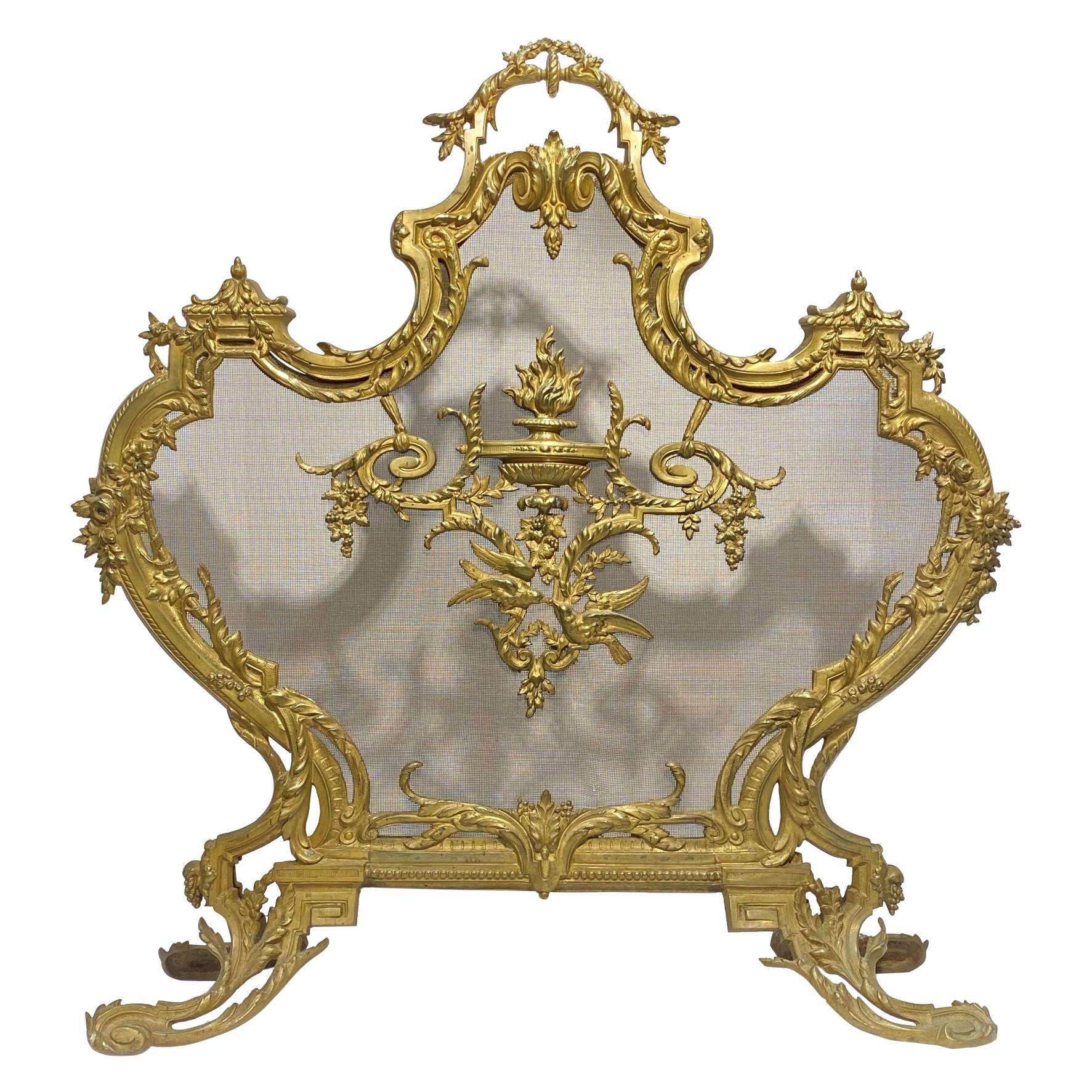 French Louis XVI Style Gilt Bronze Fireplace Screen