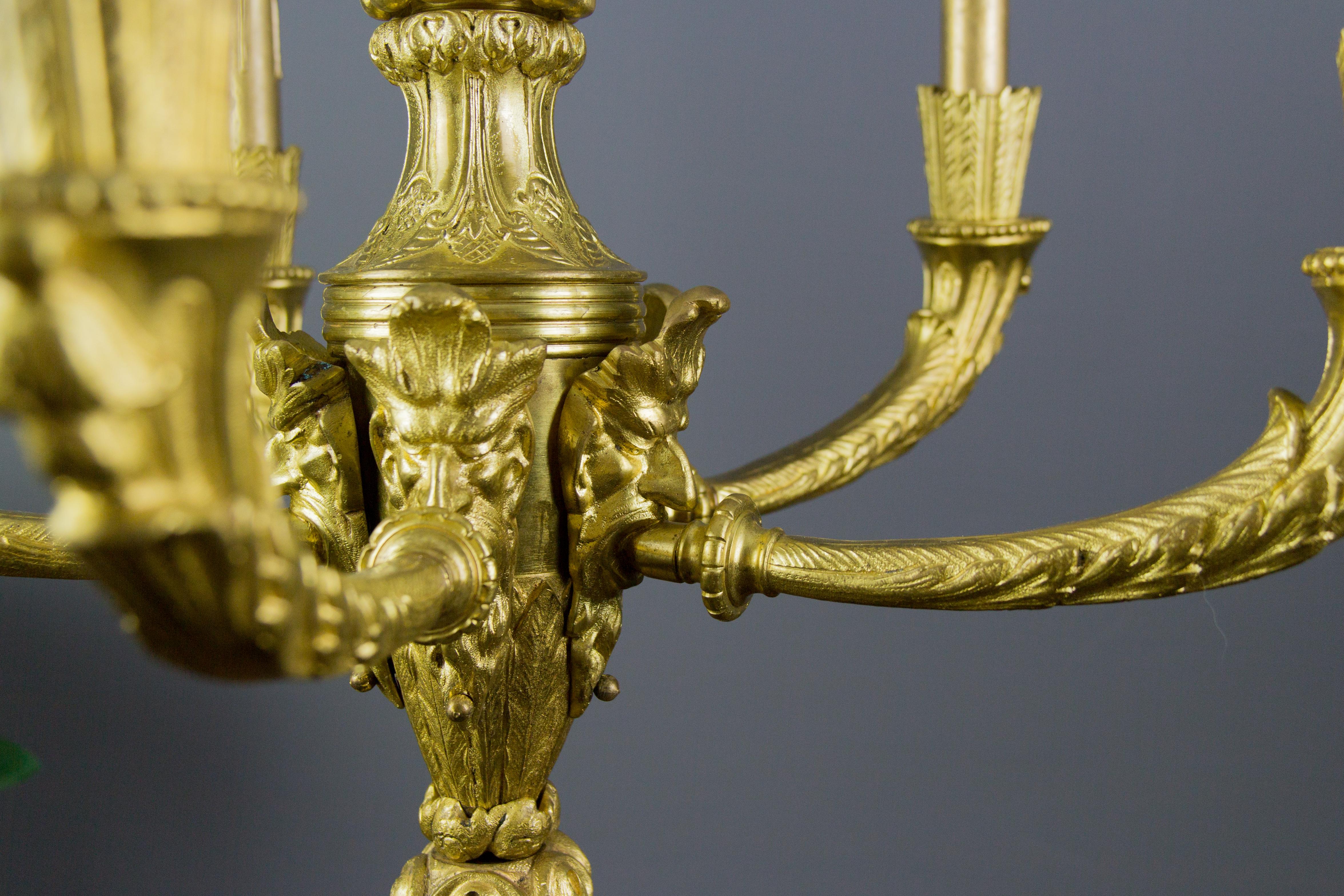 French Louis XVI Style Gilt Bronze Five-Light Bacchus Head Chandelier 5