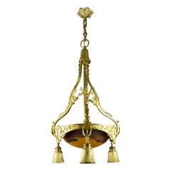 Antique French Louis XVI Style Gilt Bronze Four-Light Chandelier with Glass by Degué