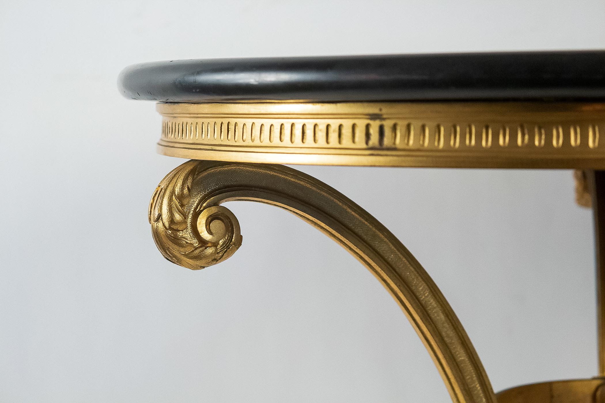 French Louis XVI Style Gilt-Bronze Gueridon Table and Marquetry Marble-Top 6