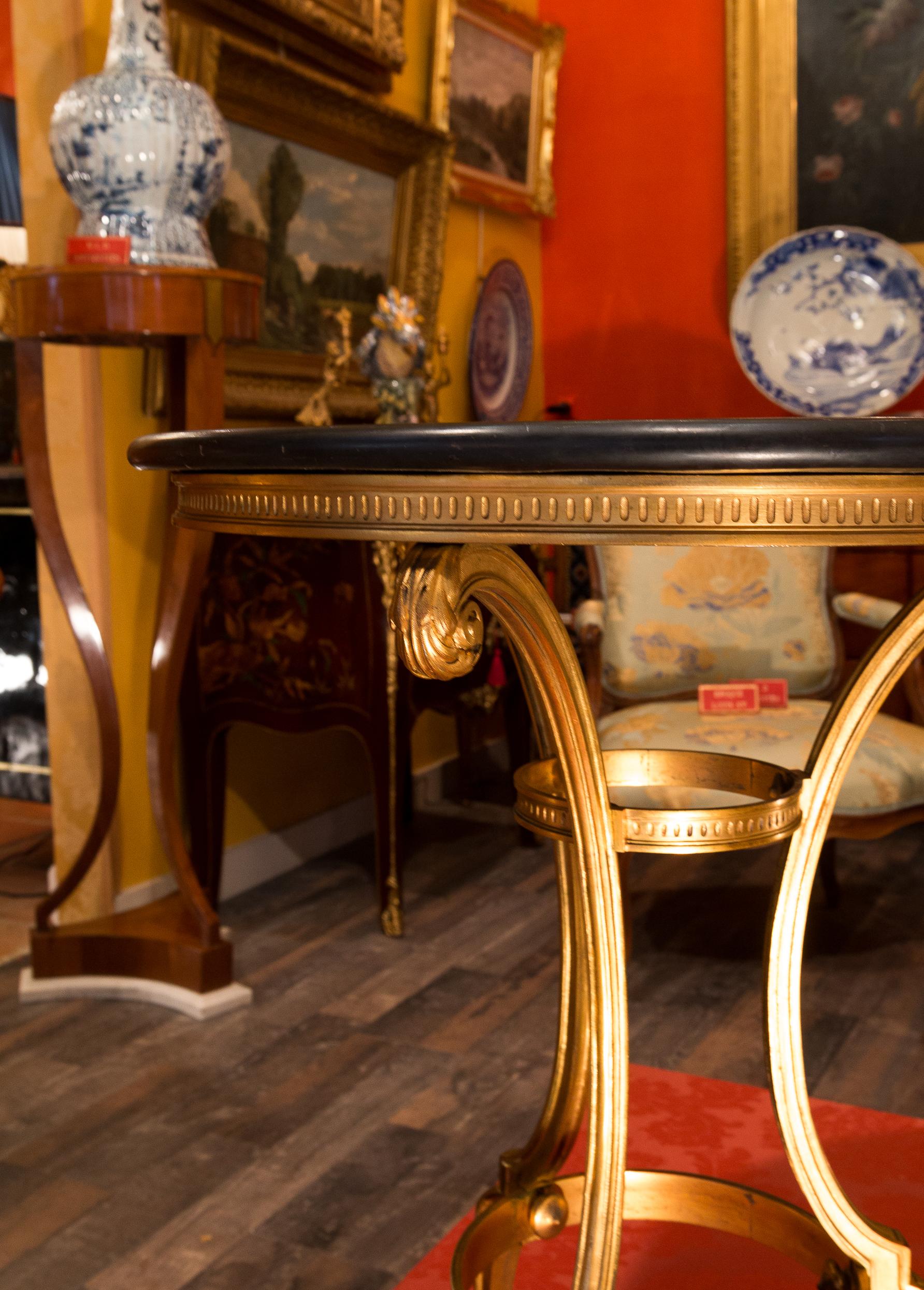 French Louis XVI Style Gilt-Bronze Gueridon Table and Marquetry Marble-Top 10