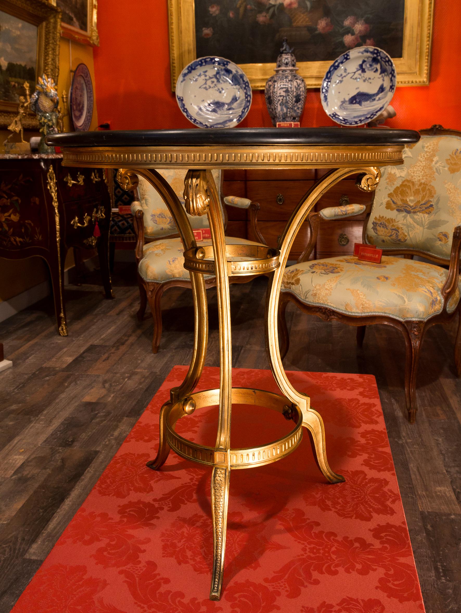 French Louis XVI Style Gilt-Bronze Gueridon Table and Marquetry Marble-Top 11