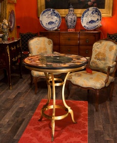 French Louis XVI Style Gilt-Bronze Gueridon Table and Marquetry Marble-Top