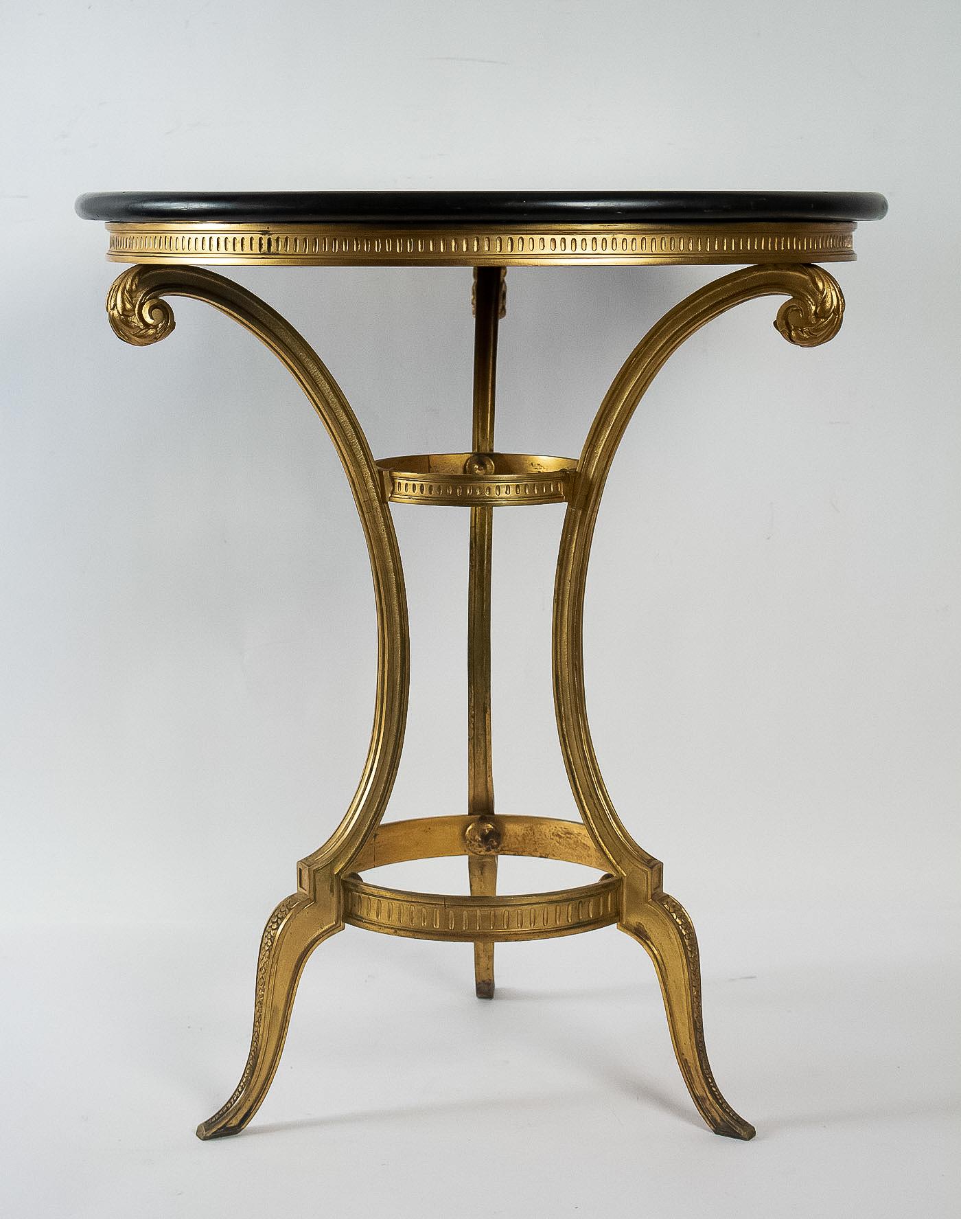 French Louis XVI Style Gilt-Bronze Gueridon Table and Marquetry Marble-Top 5