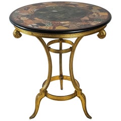 French Louis XVI Style Gilt-Bronze Gueridon Table and Marquetry Marble-Top