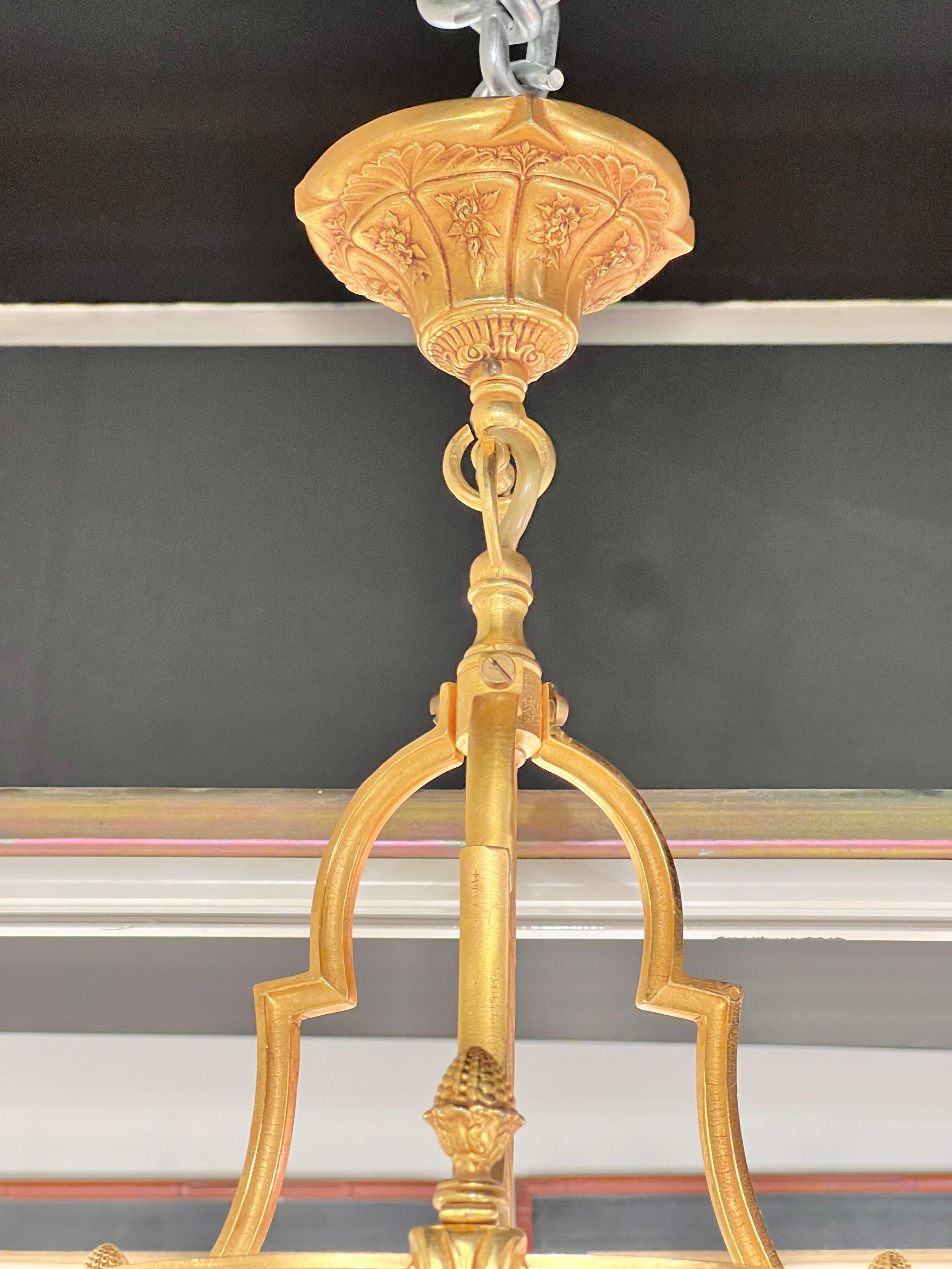 French Louis XVI style  Gilt Bronze Lantern Chandelier (Französisch) im Angebot