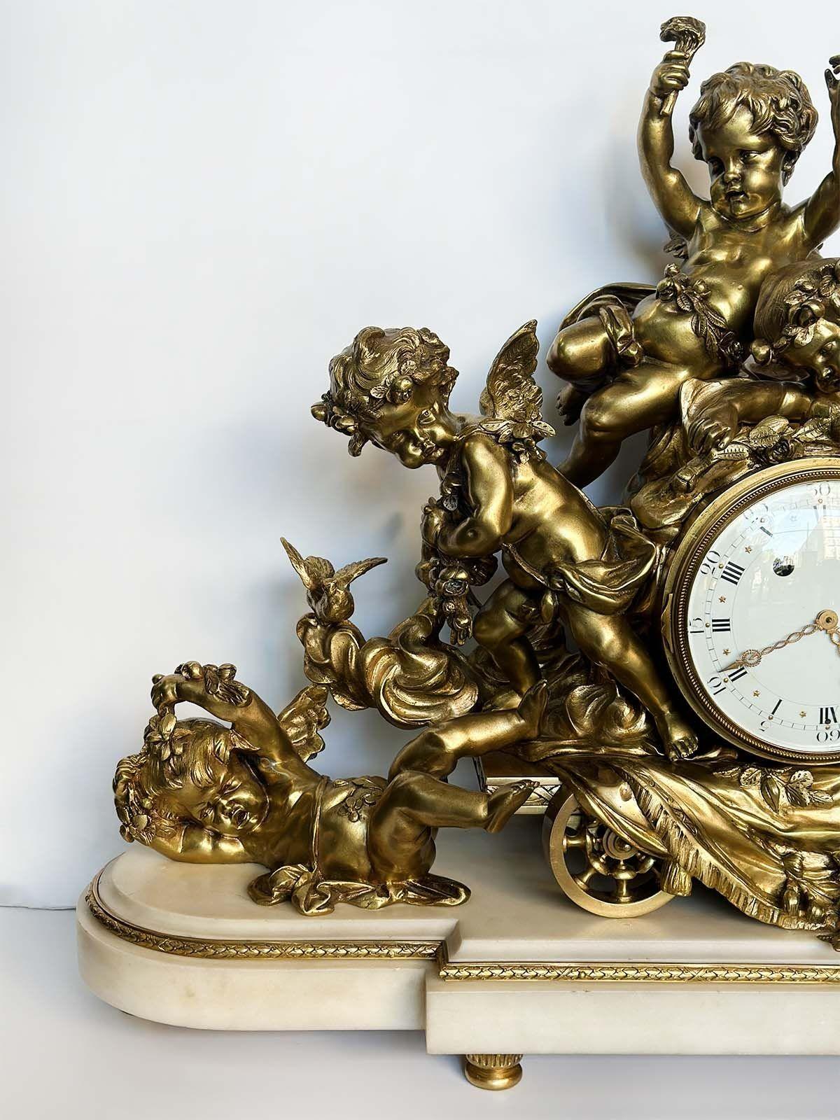 Early 20th Century French Louis XVI Style Gilt Bronze & Marble Mantel Clock For Sale