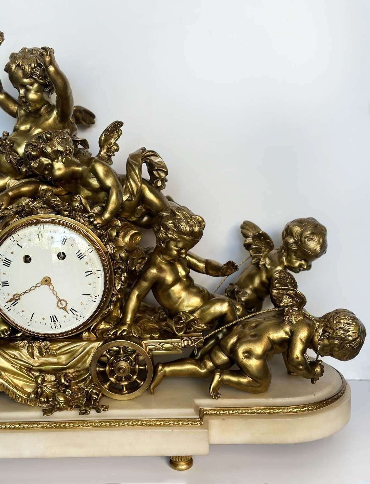 French Louis XVI Style Gilt Bronze & Marble Mantel Clock For Sale 1