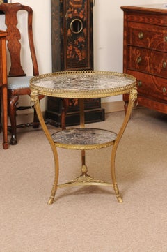 French Louis XVI Style Gilt Bronze Marble Top Gueridon with Hoofed Feet