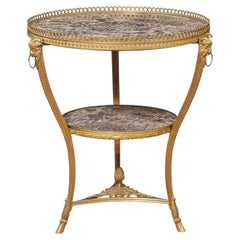 French Louis XVI Style Gilt Bronze Marble Top Gueridon with Hoofed Feet