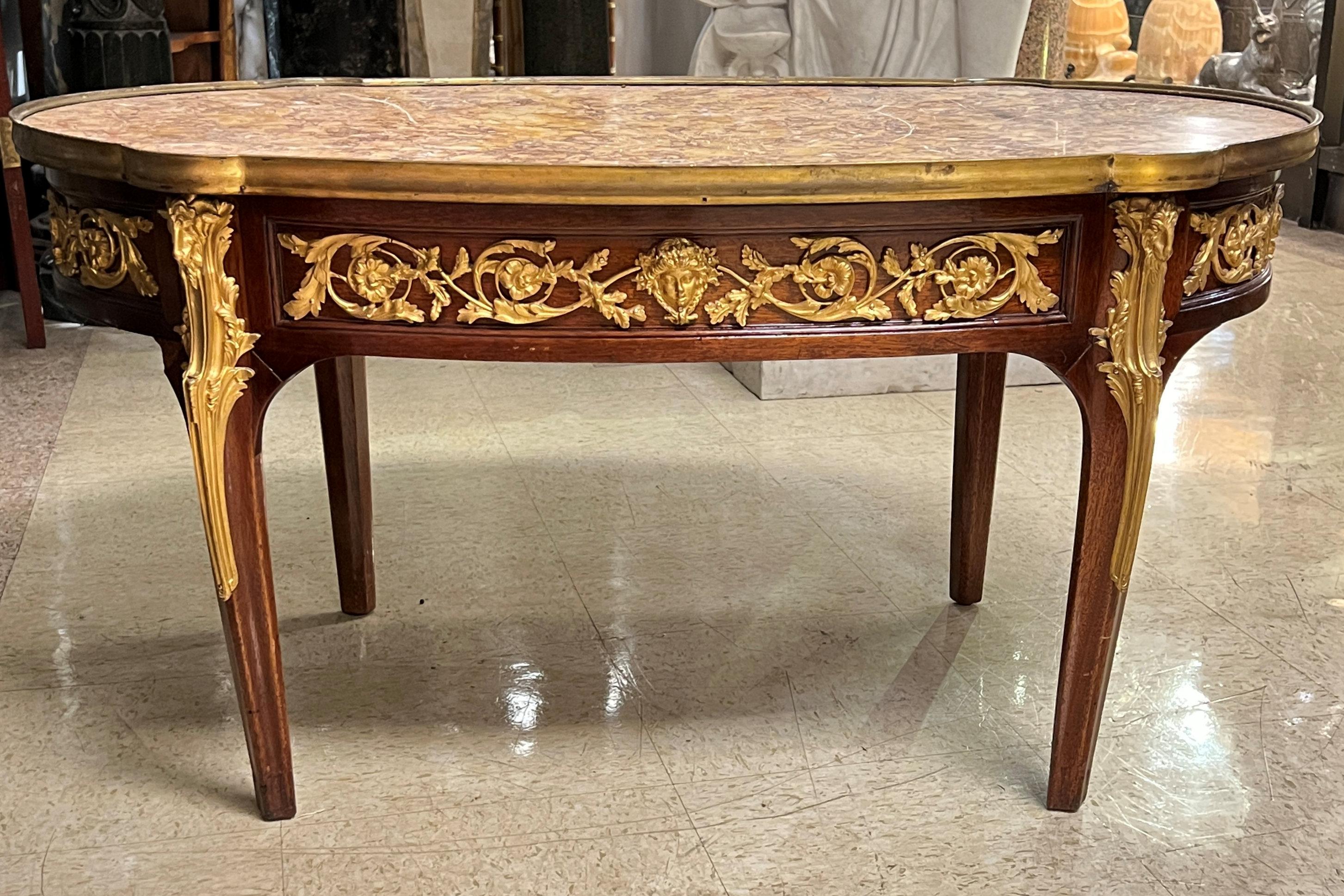 French Louis XVI Style Gilt Bronze Mounted Coffee Table For Sale 5