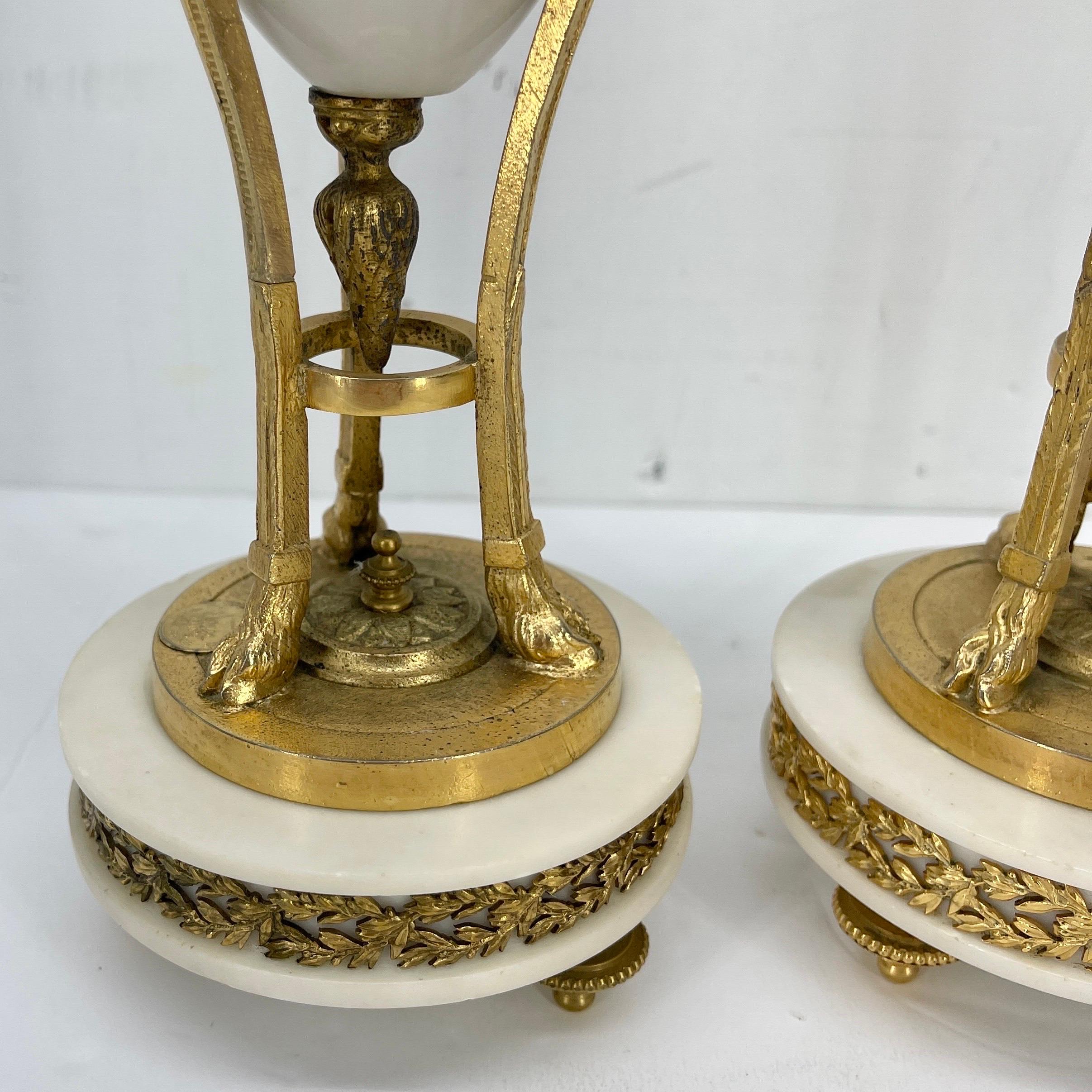 French Louis XVI Style Gilt Bronze-Mounted White Marble Urns 6