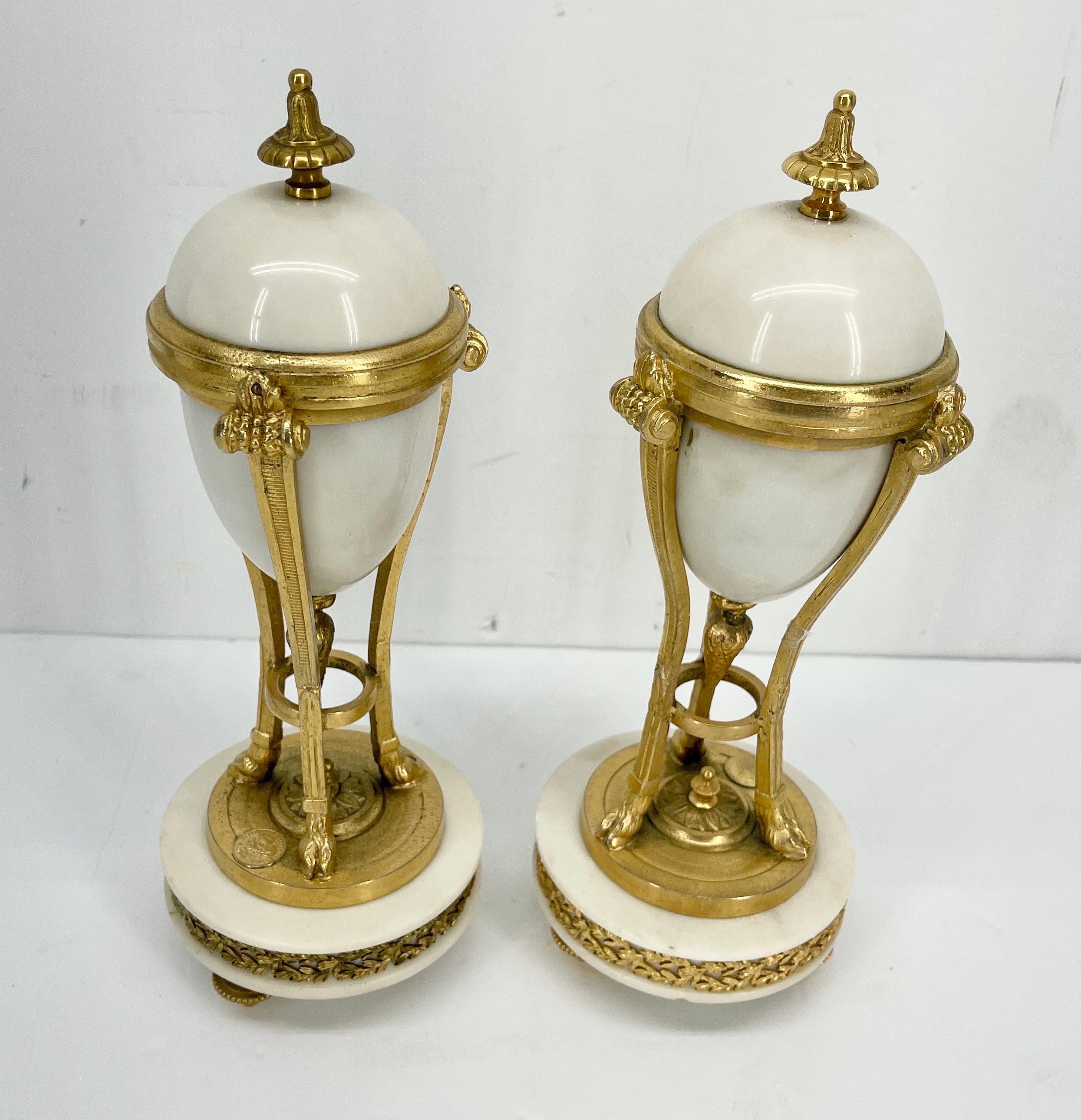 French Louis XVI Style Gilt Bronze-Mounted White Marble Urns 7