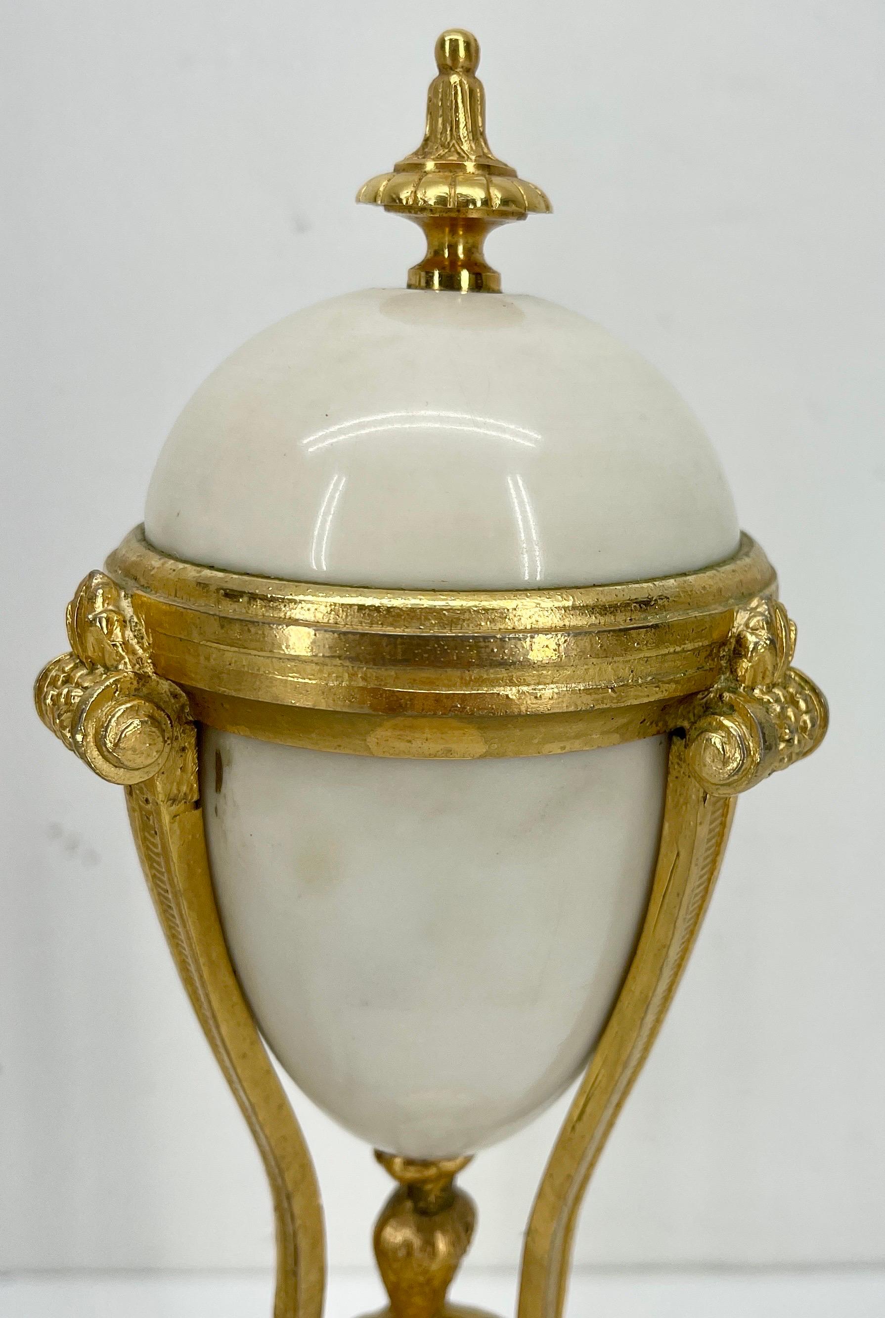 French Louis XVI Style Gilt Bronze-Mounted White Marble Urns 9