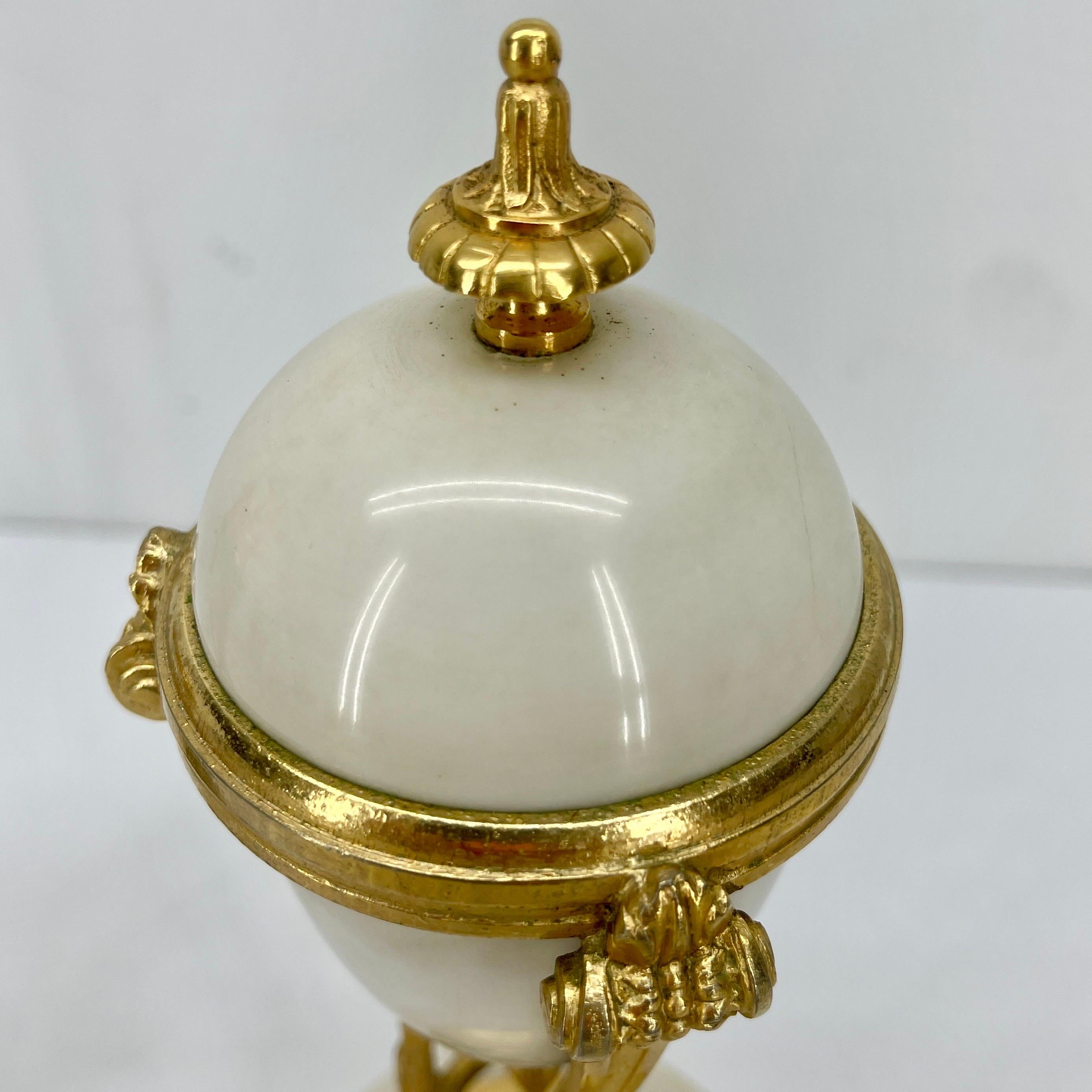 French Louis XVI Style Gilt Bronze-Mounted White Marble Urns 16