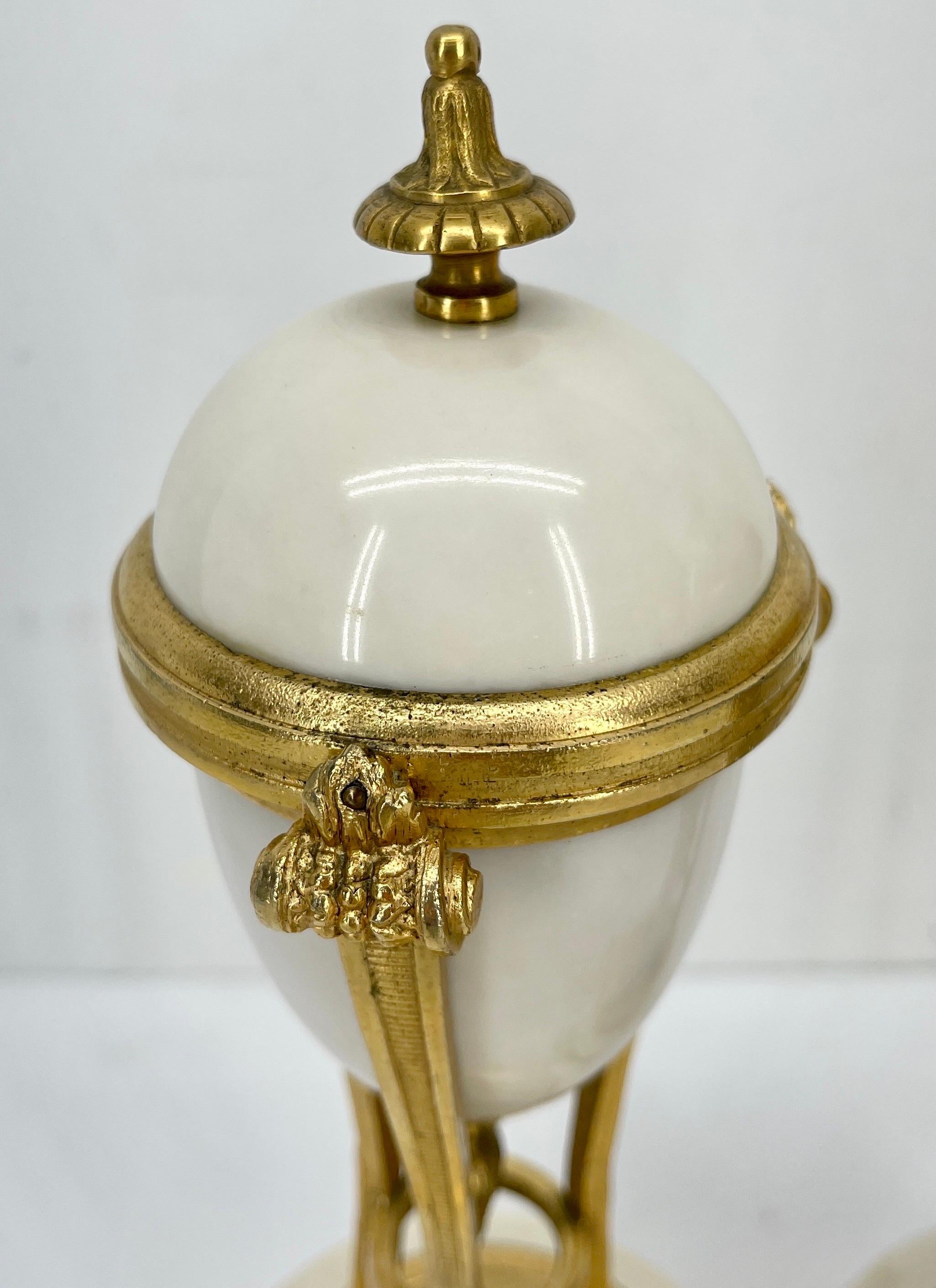 French Louis XVI Style Gilt Bronze-Mounted White Marble Urns 1