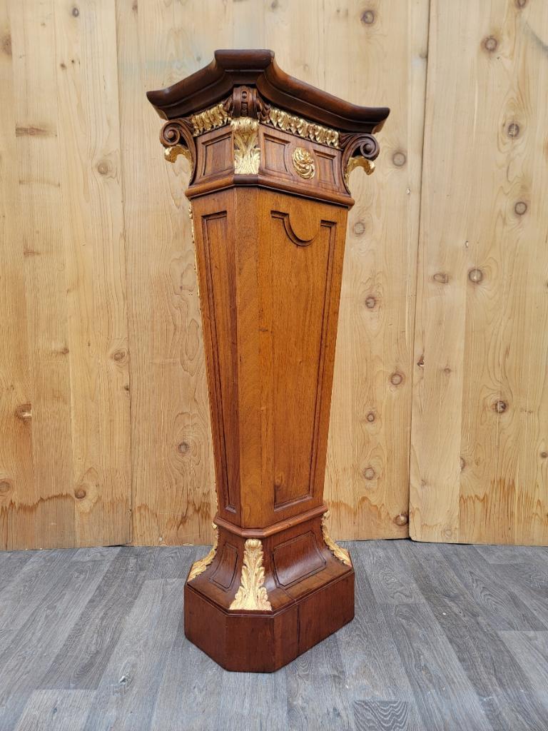 Hand-Carved French Louis XVI Style Gilt Bronze Ormolu Mounted Floral Marquetry Pedestal For Sale