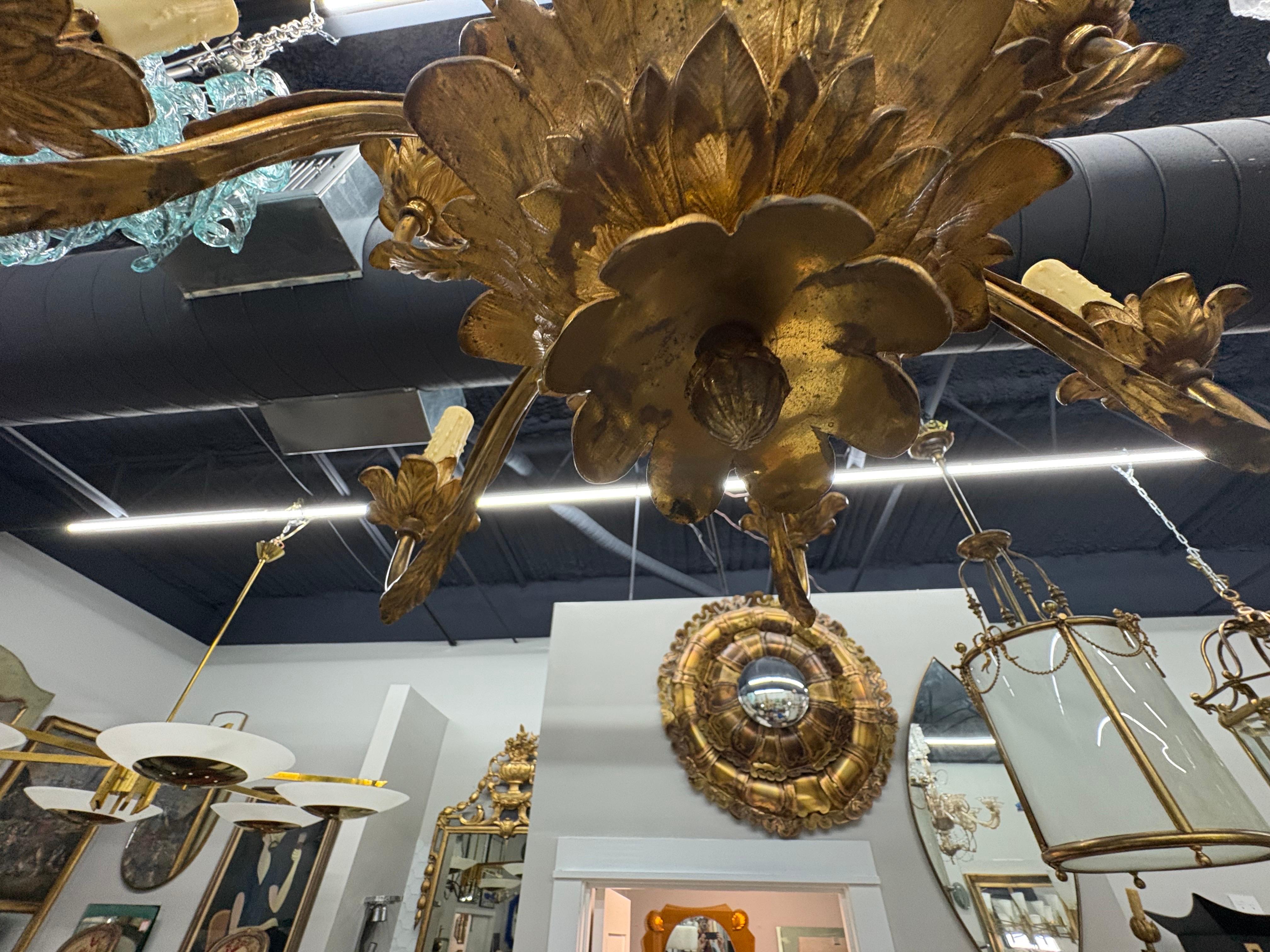 Araña francesa de bronce dorado con forma de palma estilo Luis XVI en venta 1