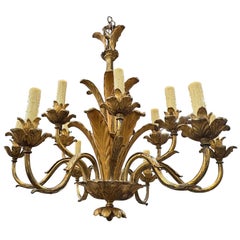 French Louis XVI Style Gilt Bronze Palm Frond Chandelier