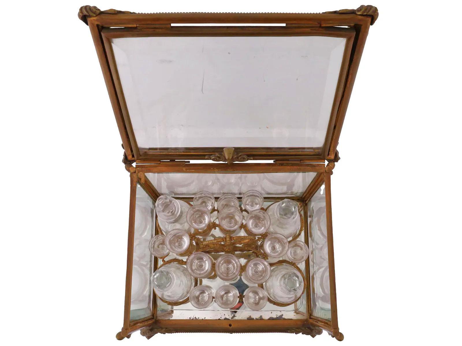 French Louis XVI Style Gilt Bronze Tantalus and Glassware Set In Good Condition In New York, NY