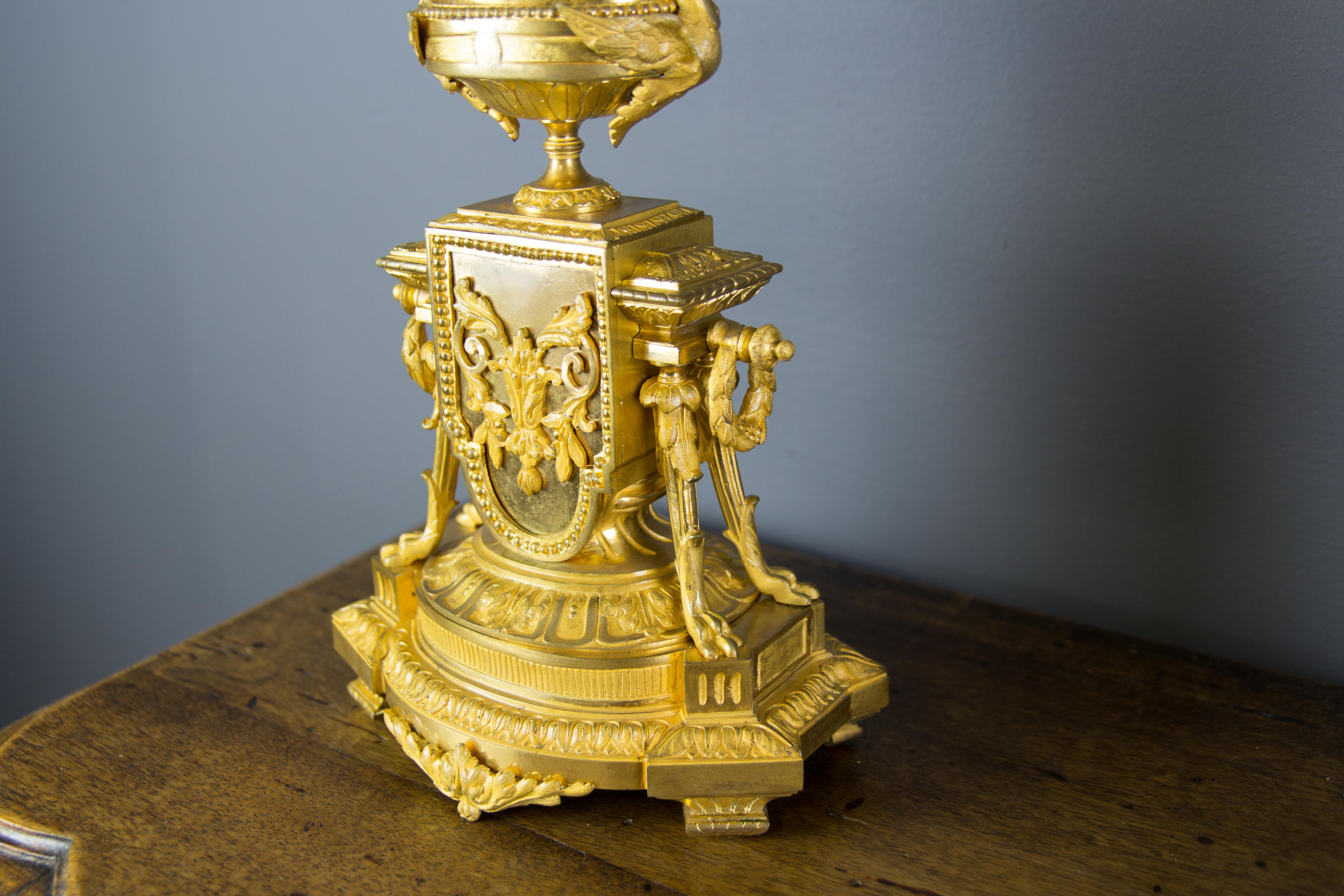 French Louis XVI Style Gilt Bronze Three-Piece Garniture Clock Set 7