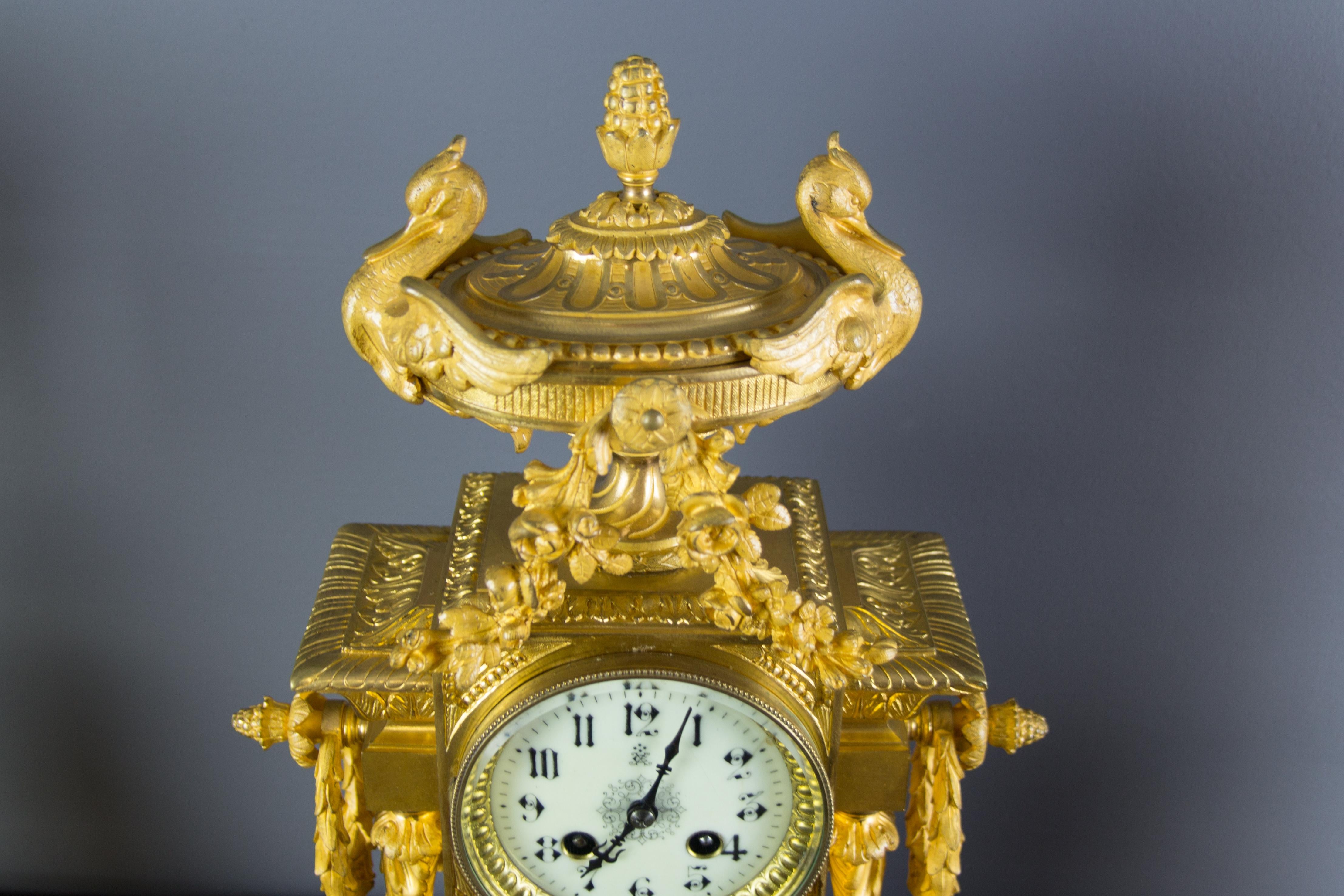 French Louis XVI Style Gilt Bronze Three-Piece Garniture Clock Set 9