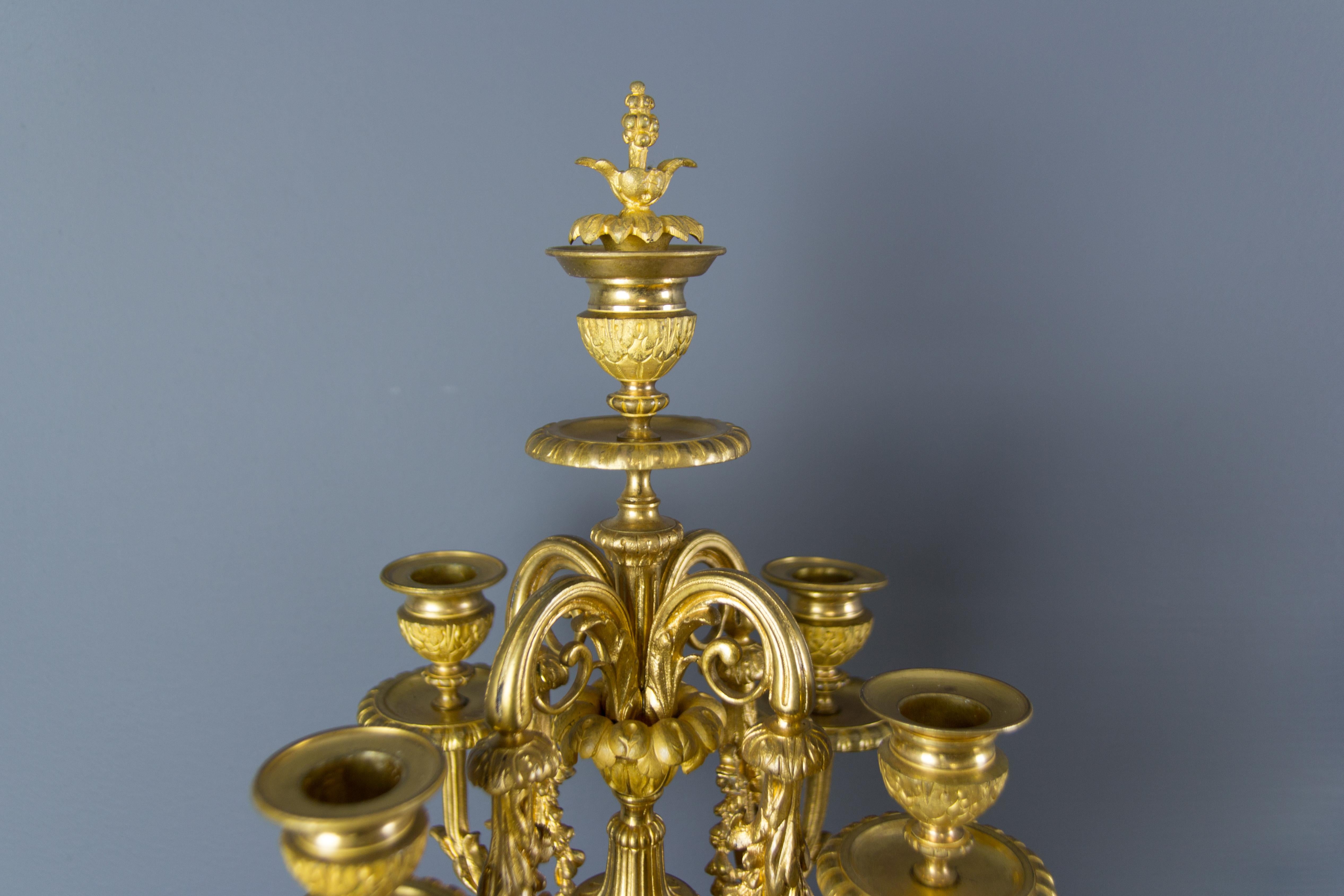 French Louis XVI Style Gilt Bronze Three-Piece Garniture Clock Set 10