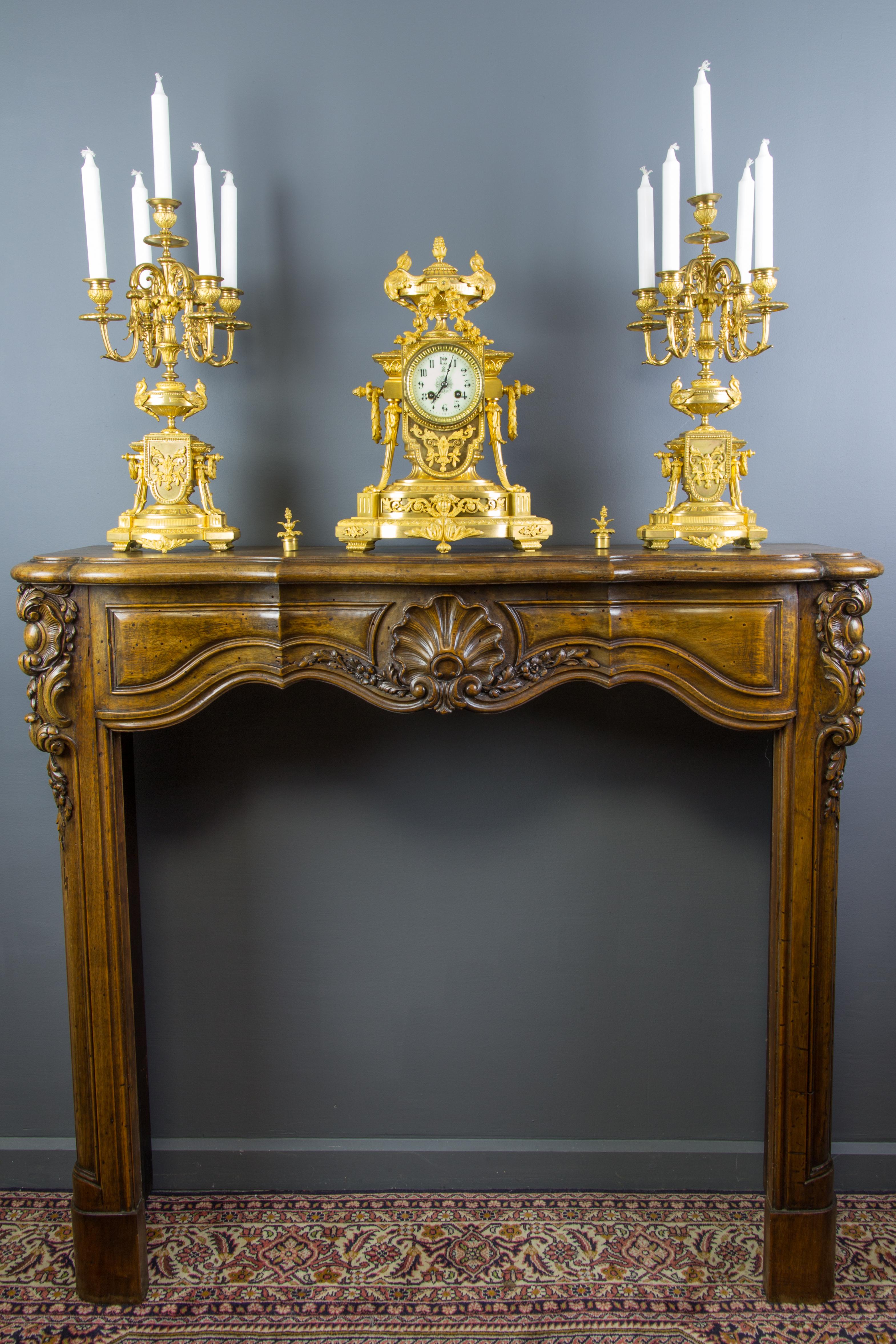 French Louis XVI Style Gilt Bronze Three-Piece Garniture Clock Set 14