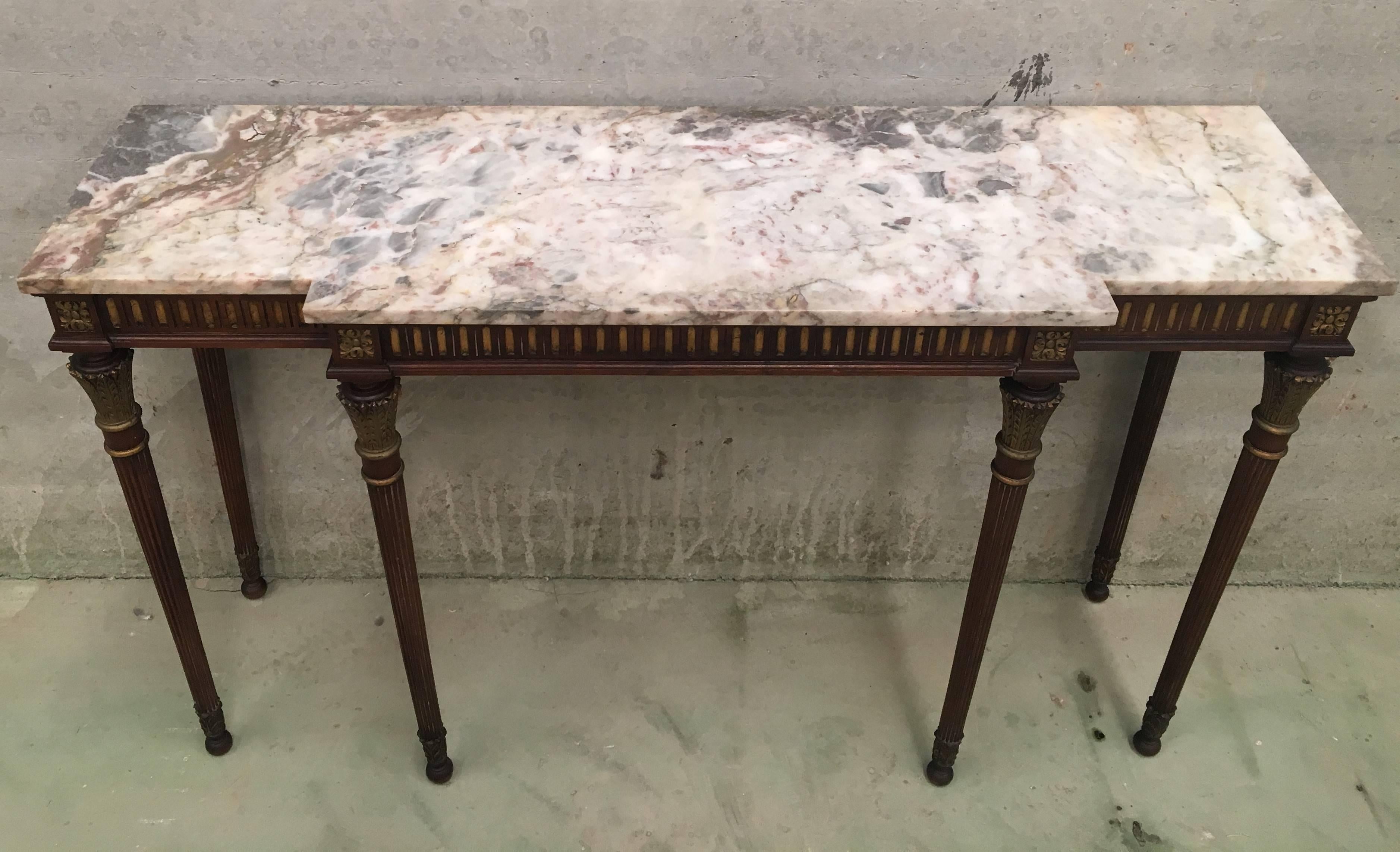 20th Century French Louis XVI Style Gilt Decorated Wooden Console Table with Marble Top