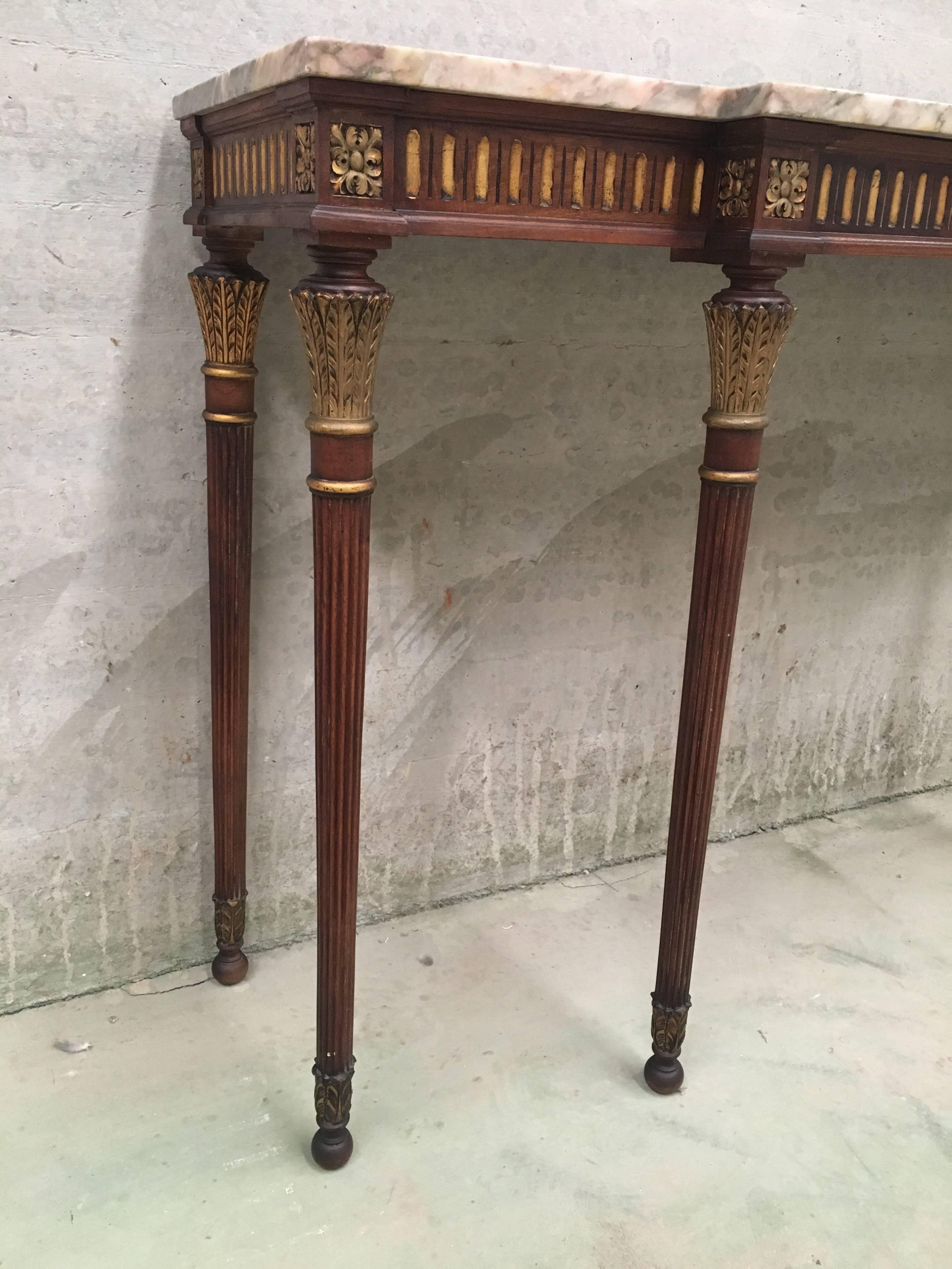 French Louis XVI Style Gilt Decorated Wooden Console Table with Marble Top 2