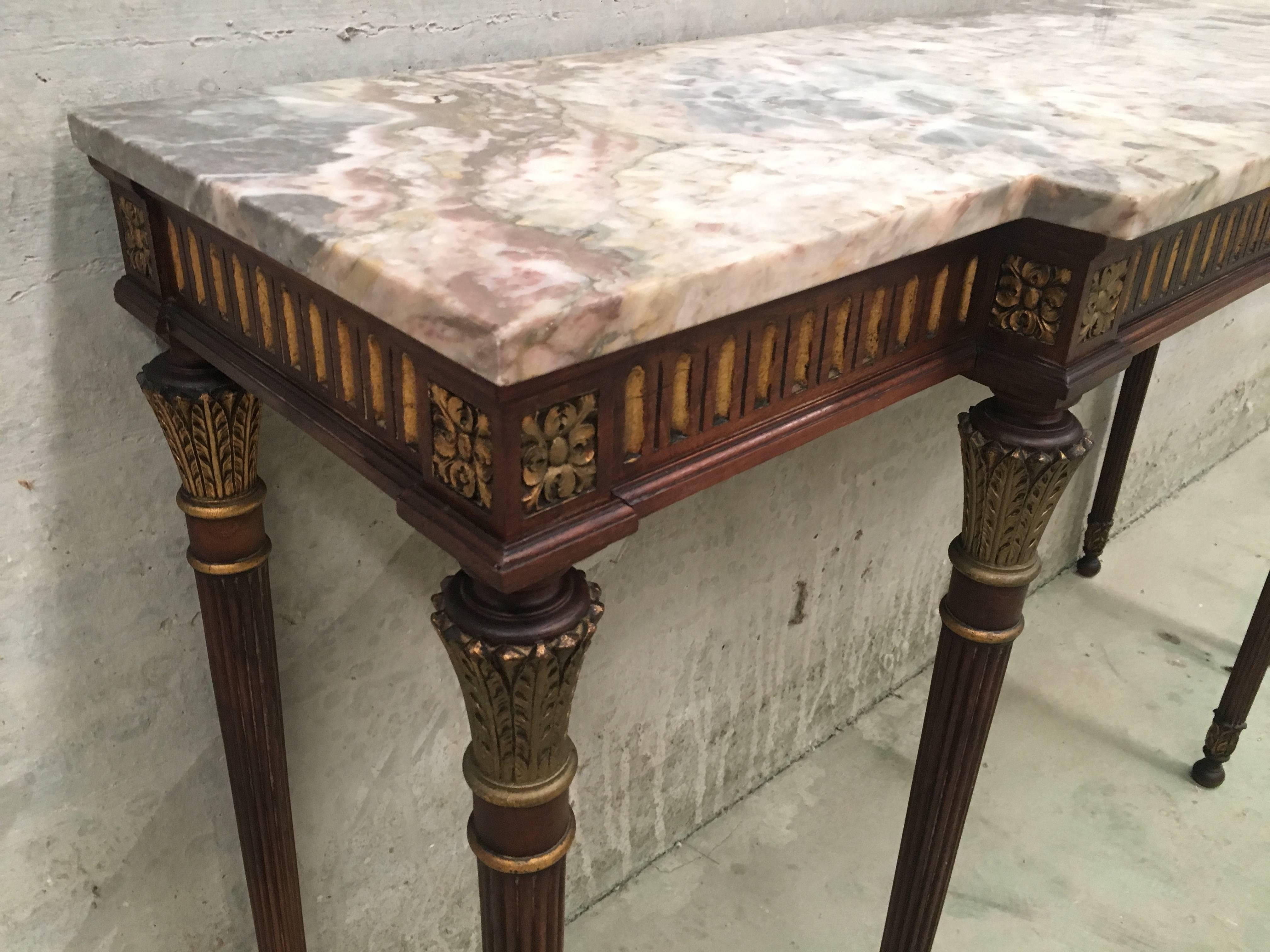 French Louis XVI Style Gilt Decorated Wooden Console Table with Marble Top 3