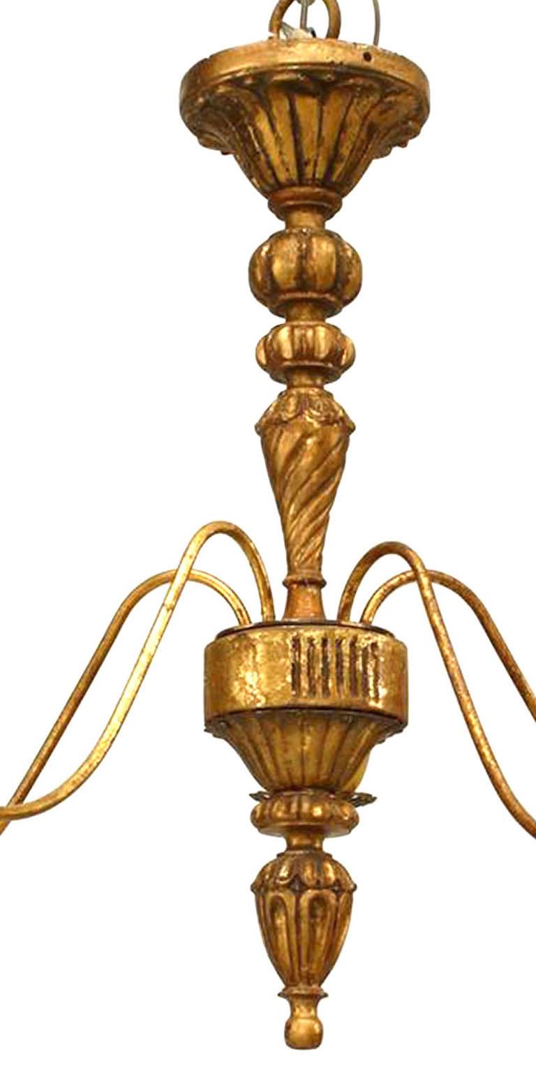 French Louis XVI Style Gilt Metal and Wood Chandelier In Good Condition For Sale In New York, NY