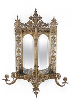 French Louis XVI Style Gilt Metal Filigree and Mirror Triangular Wall Shelf